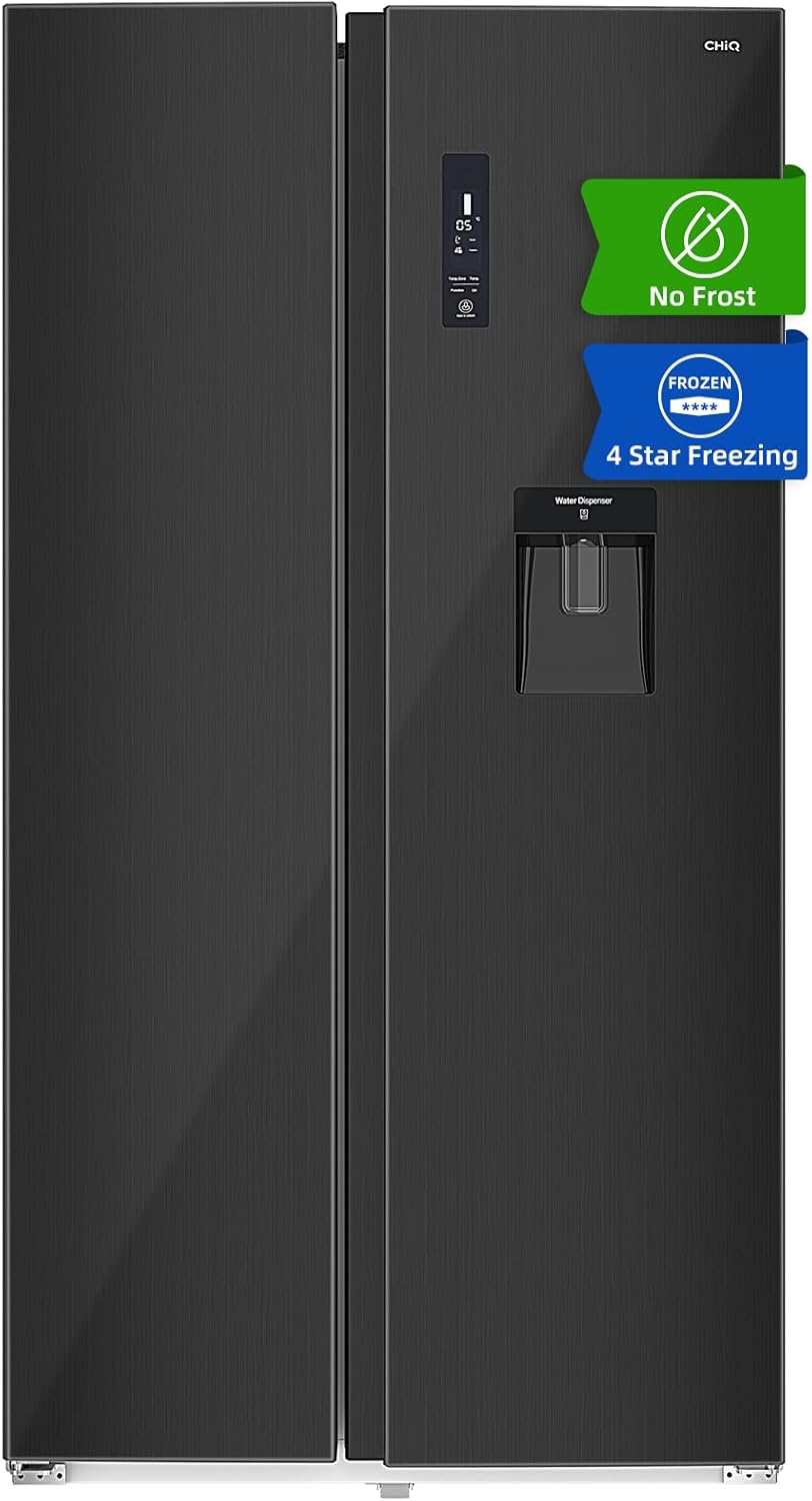 CHIQ - Réfrigérateur américain, 559L, inox noir, no frost, distributeur d'eau, FSS559NEI42D