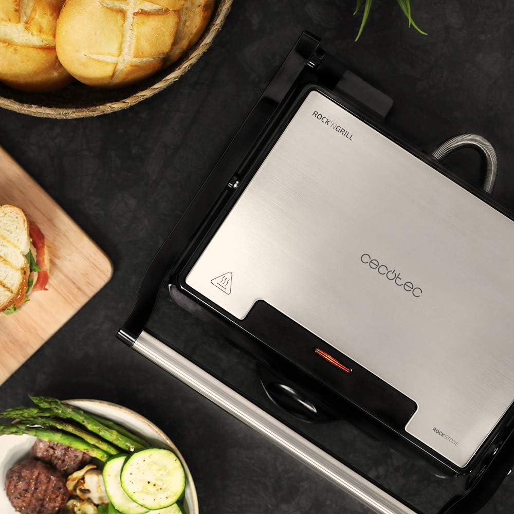 Cecotec - Grill électrique Full Open - 750W, revêtement RockStone, poignée froide, ouverture 180°
