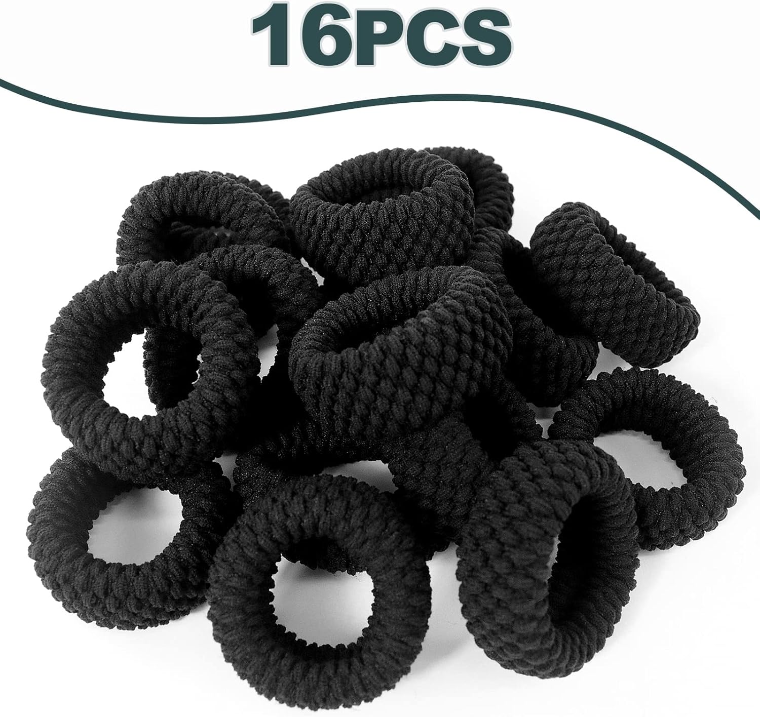 Élastiques cheveux - coton noir, épais - 5cm - lot de 16, sans couture