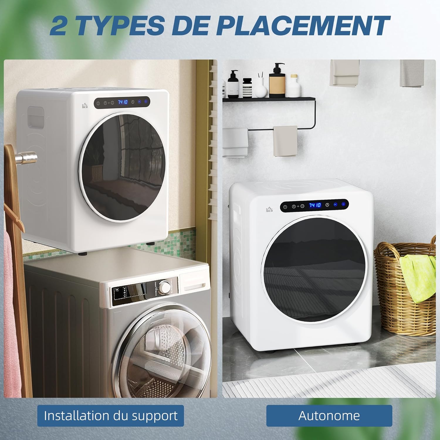 HOMCOM - sèche-linge compact 3 kg, 1000 W, 6 programmes, charge frontale