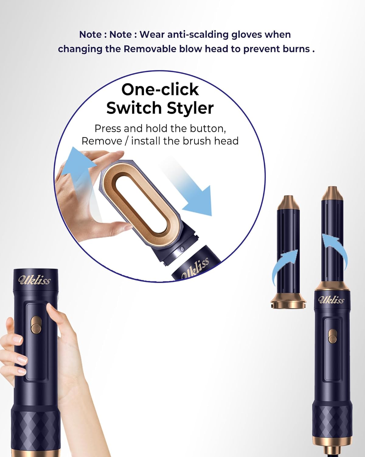 UKLISS - Air Styler Pro 6en1 - 1000W - séchage, boucleur, brosse