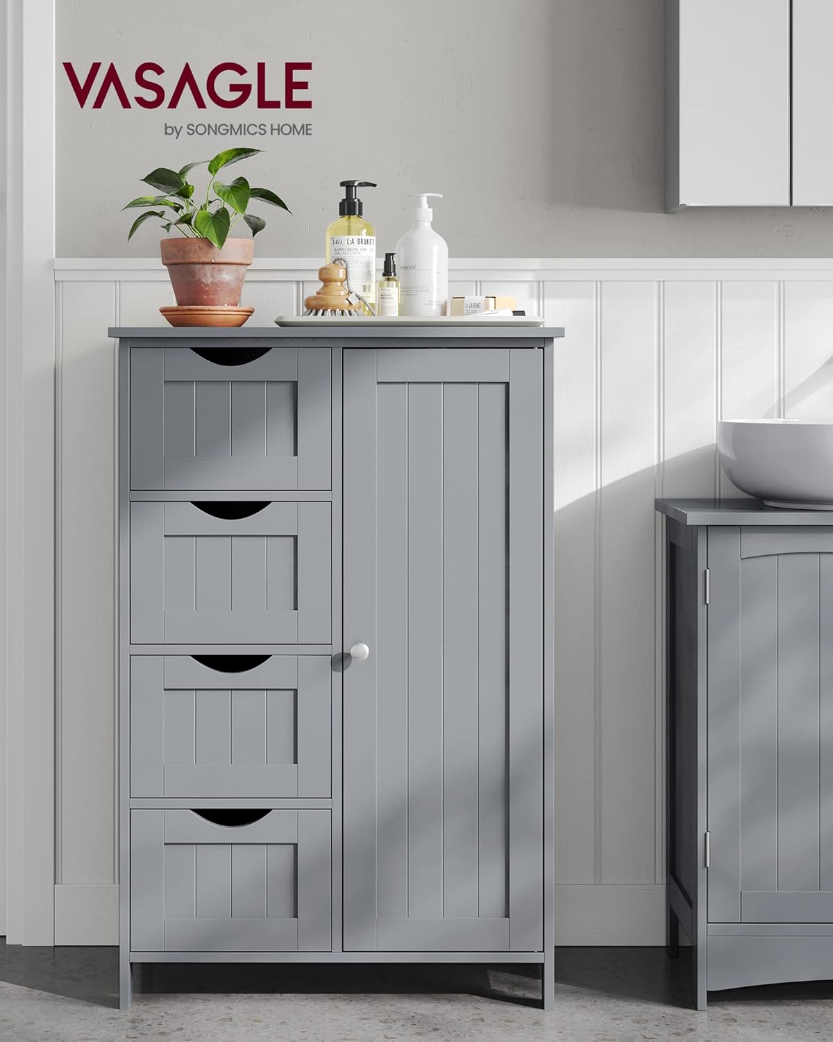 VASAGLE - armoire salle de bain avec 4 tiroirs, étagère réglable, 30x55x82cm, LHC041P36