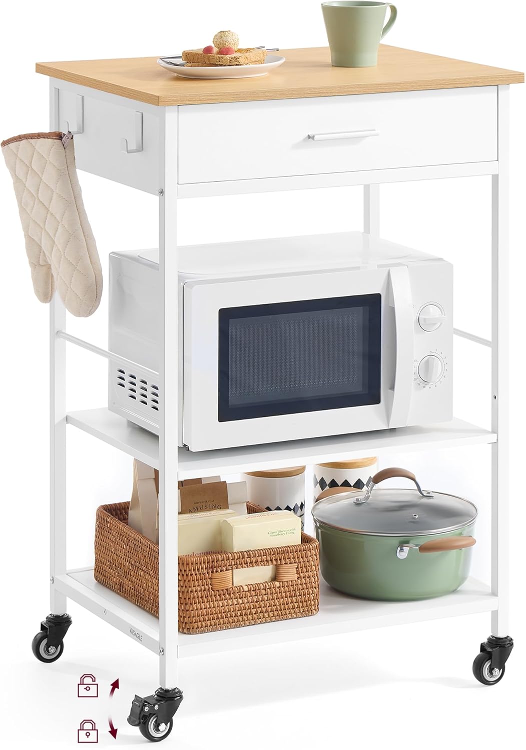 VASAGLE - desserte cuisine mobile - 45x60x90 cm - tiroir, crochets, KKI007Y01