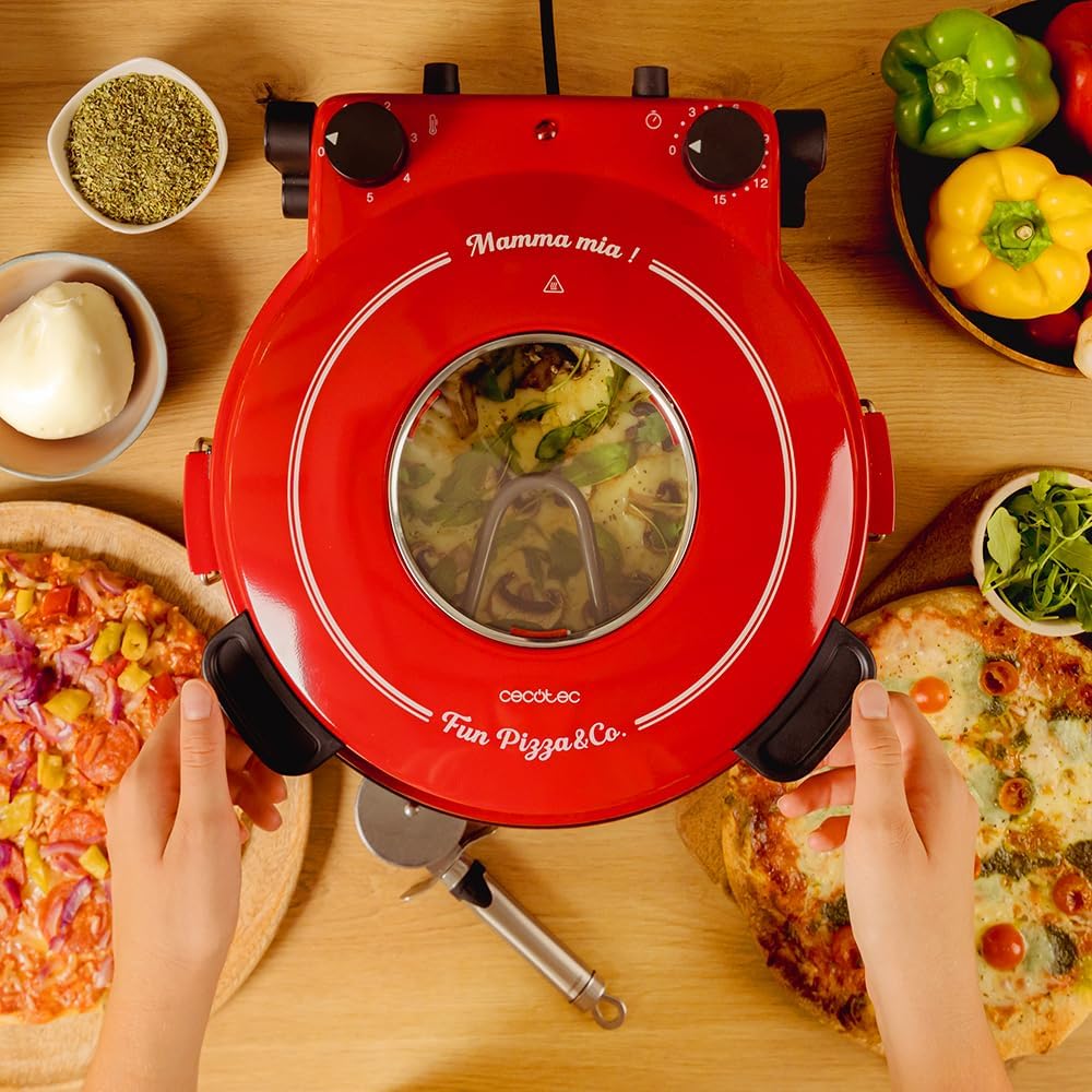 Cecotec - Fun Pizza&Co Mamma Mía Vista - 1200W - four pizza 420°C, minuterie 15 min, pierre, fenêtre