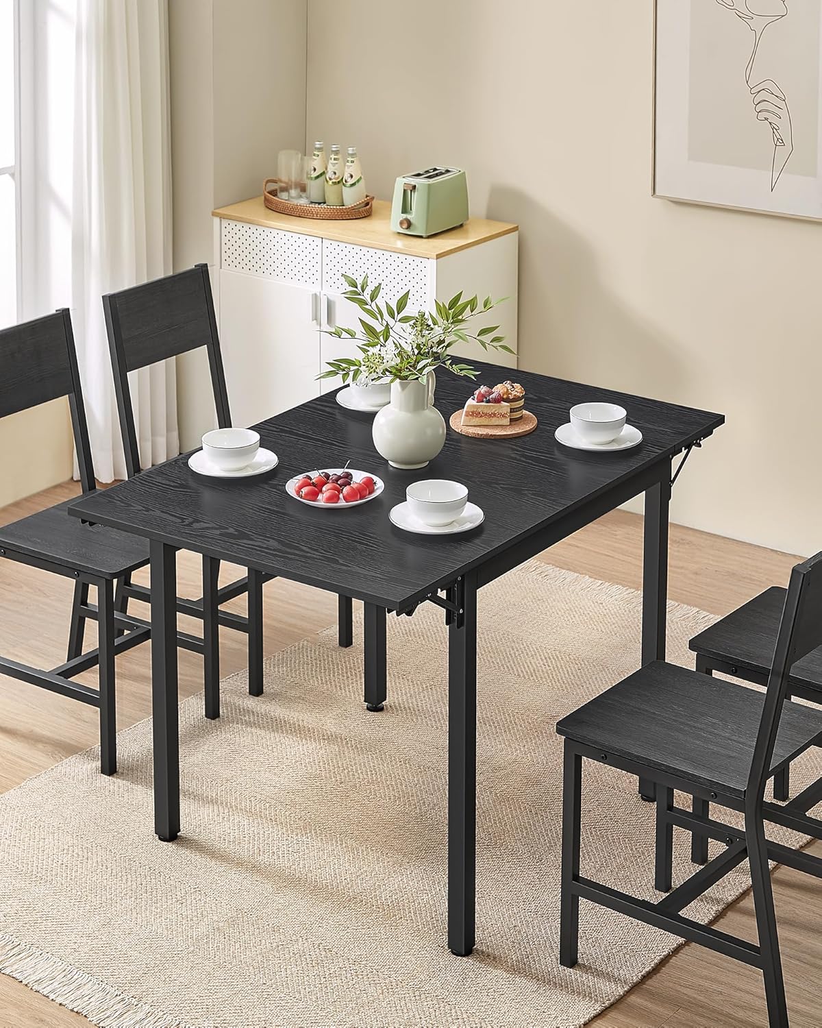 VASAGLE - table pliante rectangulaire, 2-4 pers, noir, compacte KDT077B03