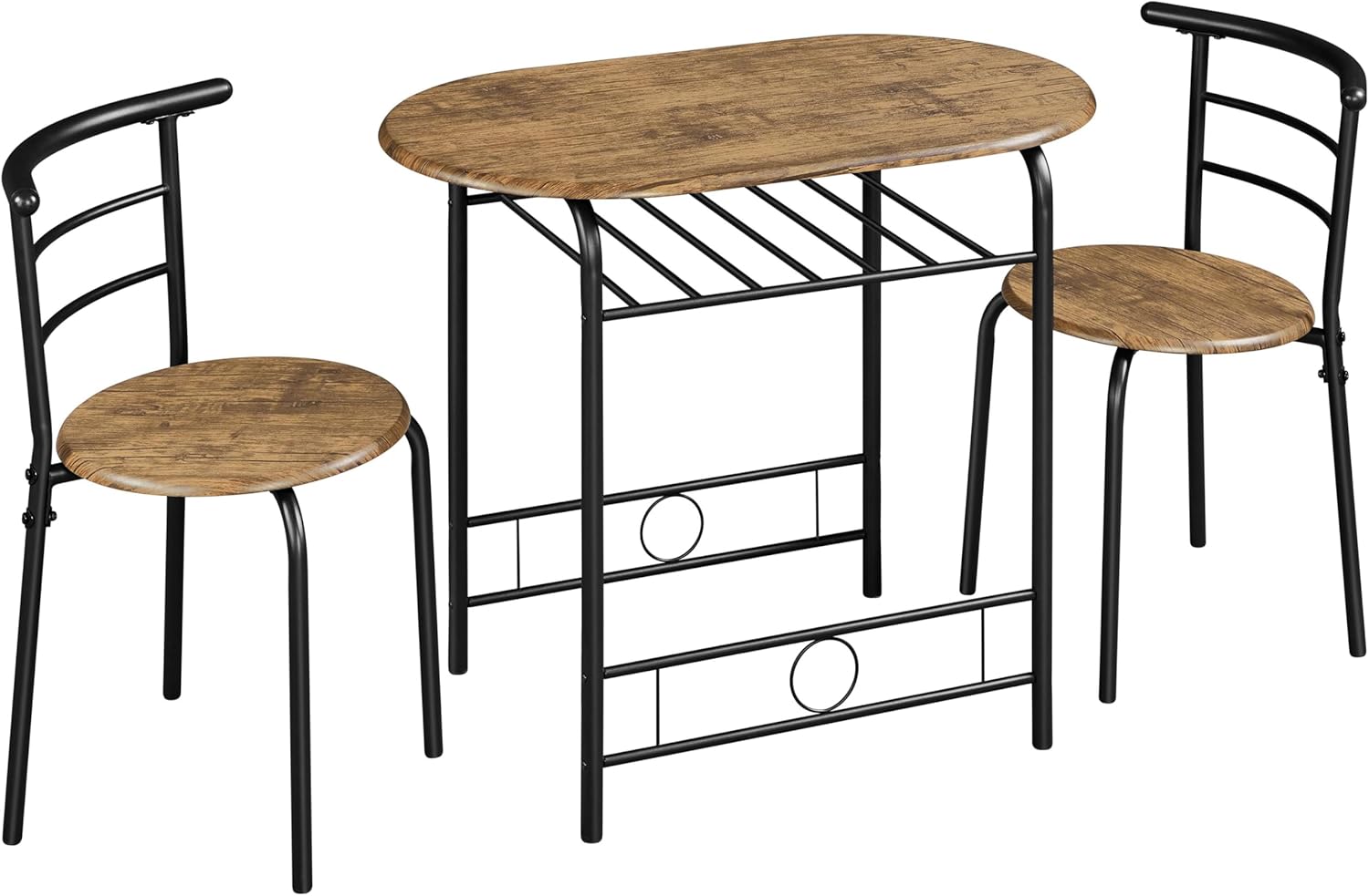 Yaheetech - Ensemble table ronde 3 pièces - 90x53x75,5 cm - bois MDF métal, porte-bouteilles