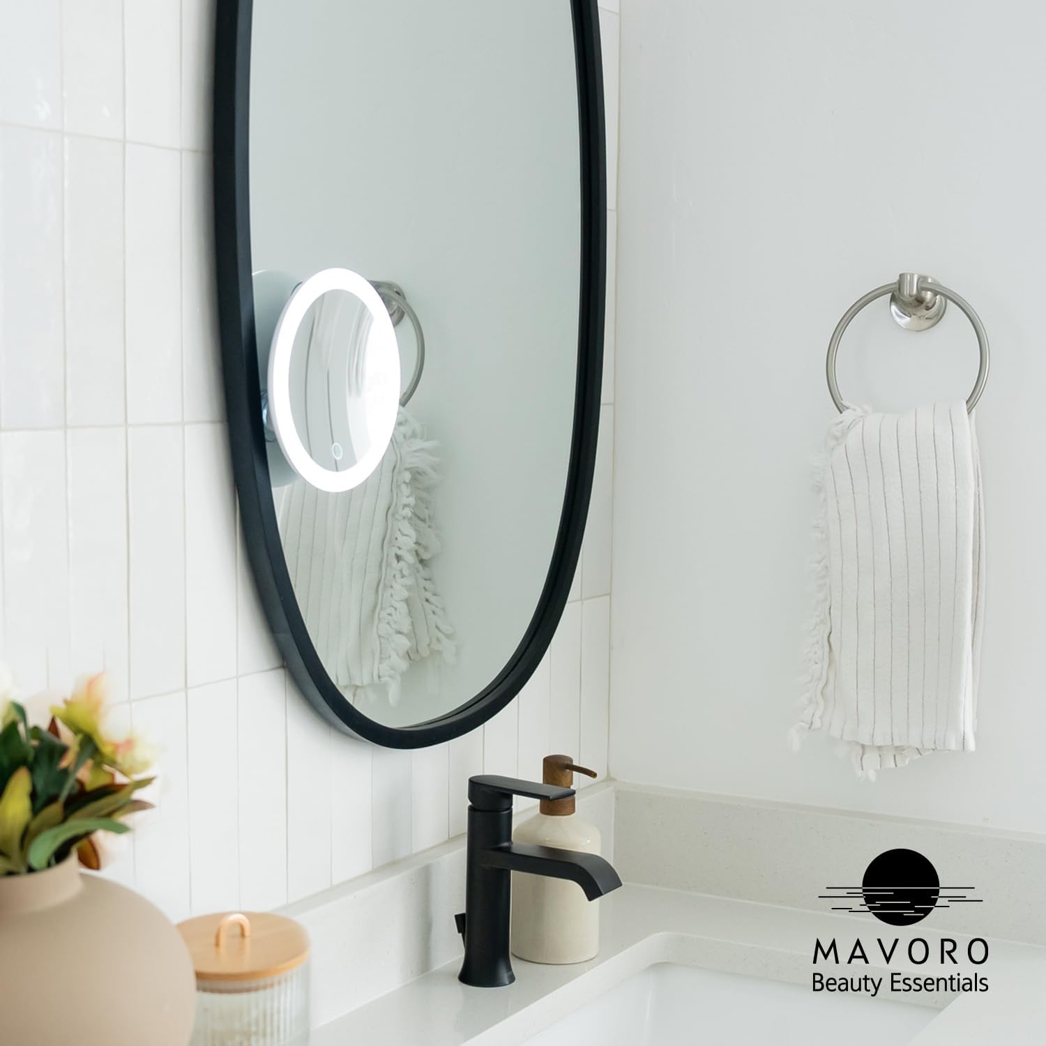 Mavoro - miroir grossissant LED 17cm, 10X, 3 ventouses, portable