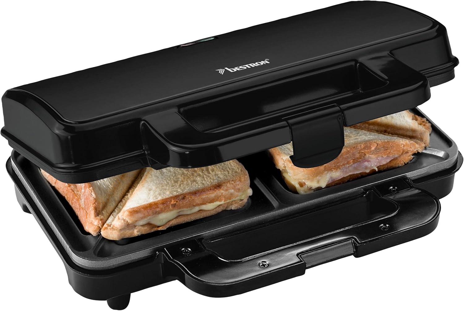 Bestron - appareil sandwich série noire - compact - antiadhésif, indicateur, réglage auto