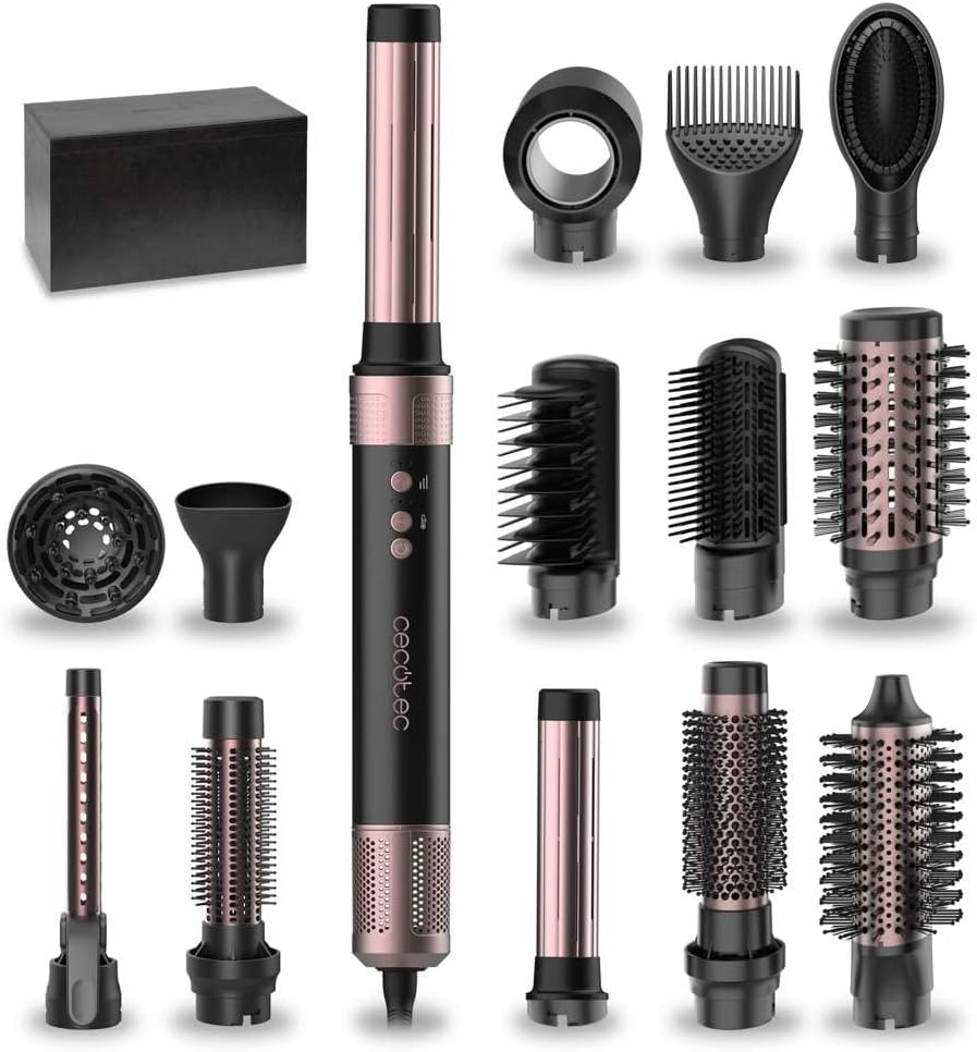 Cecotec - AirGlam 14in1 - Brosse soufflante 1400W, 3 temp., 14 têtes