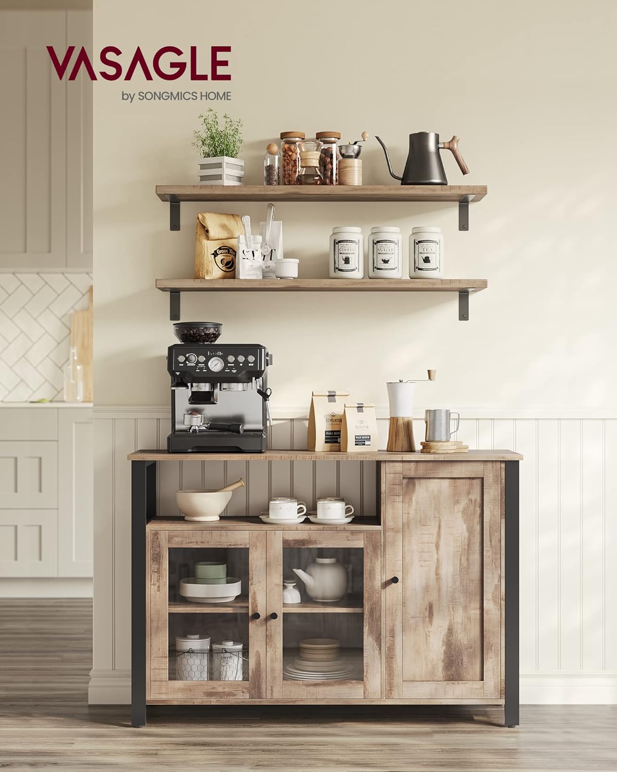 VASAGLE - Buffet de rangement rustique 110x33x75cm, 3 portes, LSC096B50
