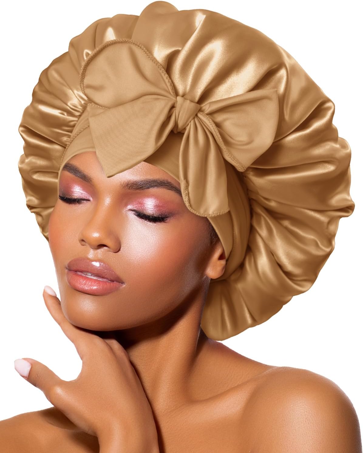 BONNET QUEEN - bonnet satin nuit, taille M, élastique ajustable, kaki
