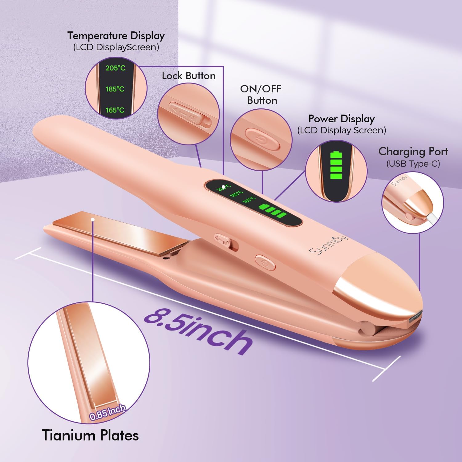 Sunmay - Voga 2 en 1 - mini format - lissage sans fil, USB rechargeable
