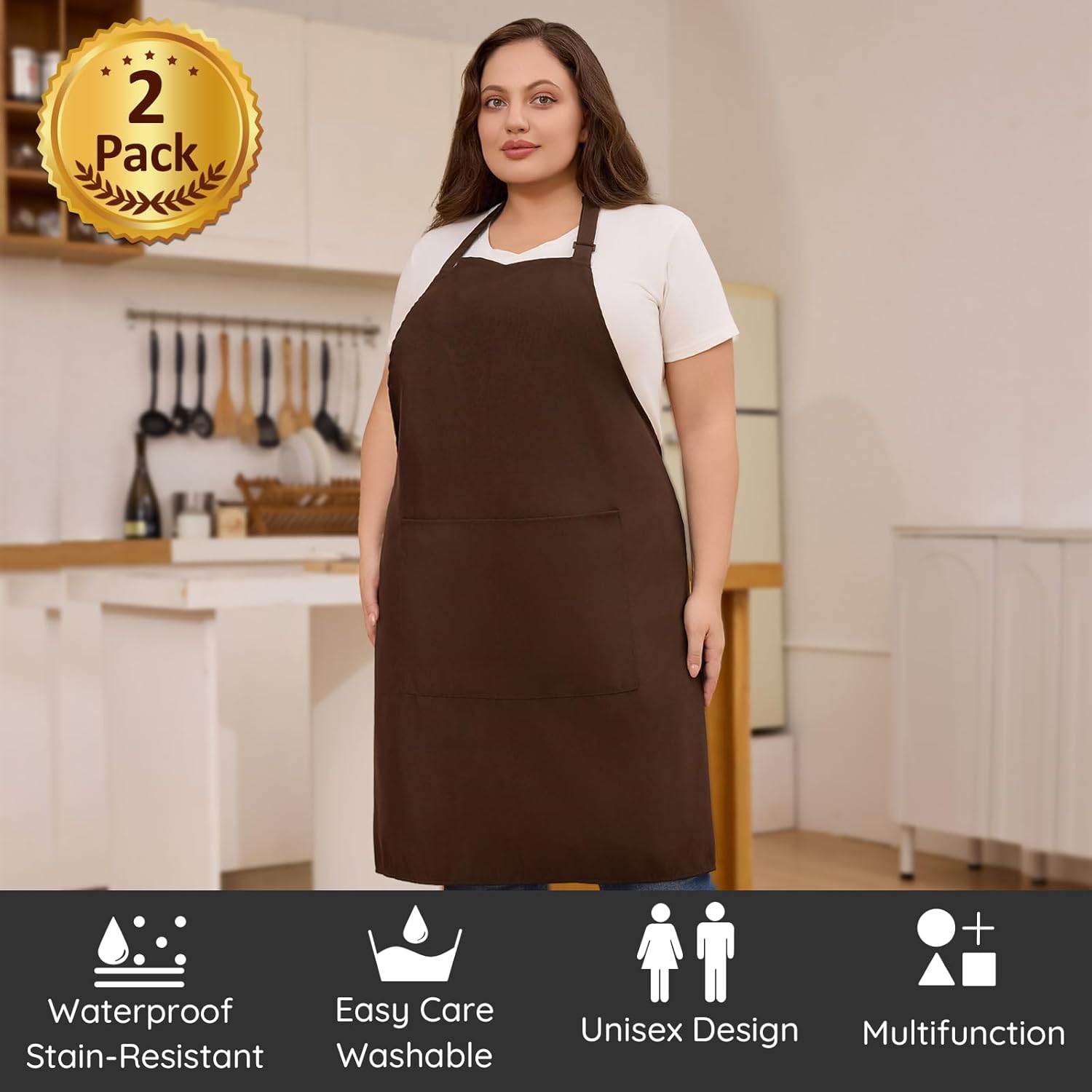 Tablier de chef - lot de 2 - grande taille - 2 poches, unisexe, professionnel