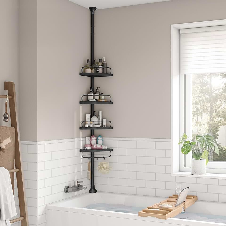 SONGMICS - étagère télescopique 85-305 cm - 4 niveaux réglables - rangement salle de bain - BCB001B01