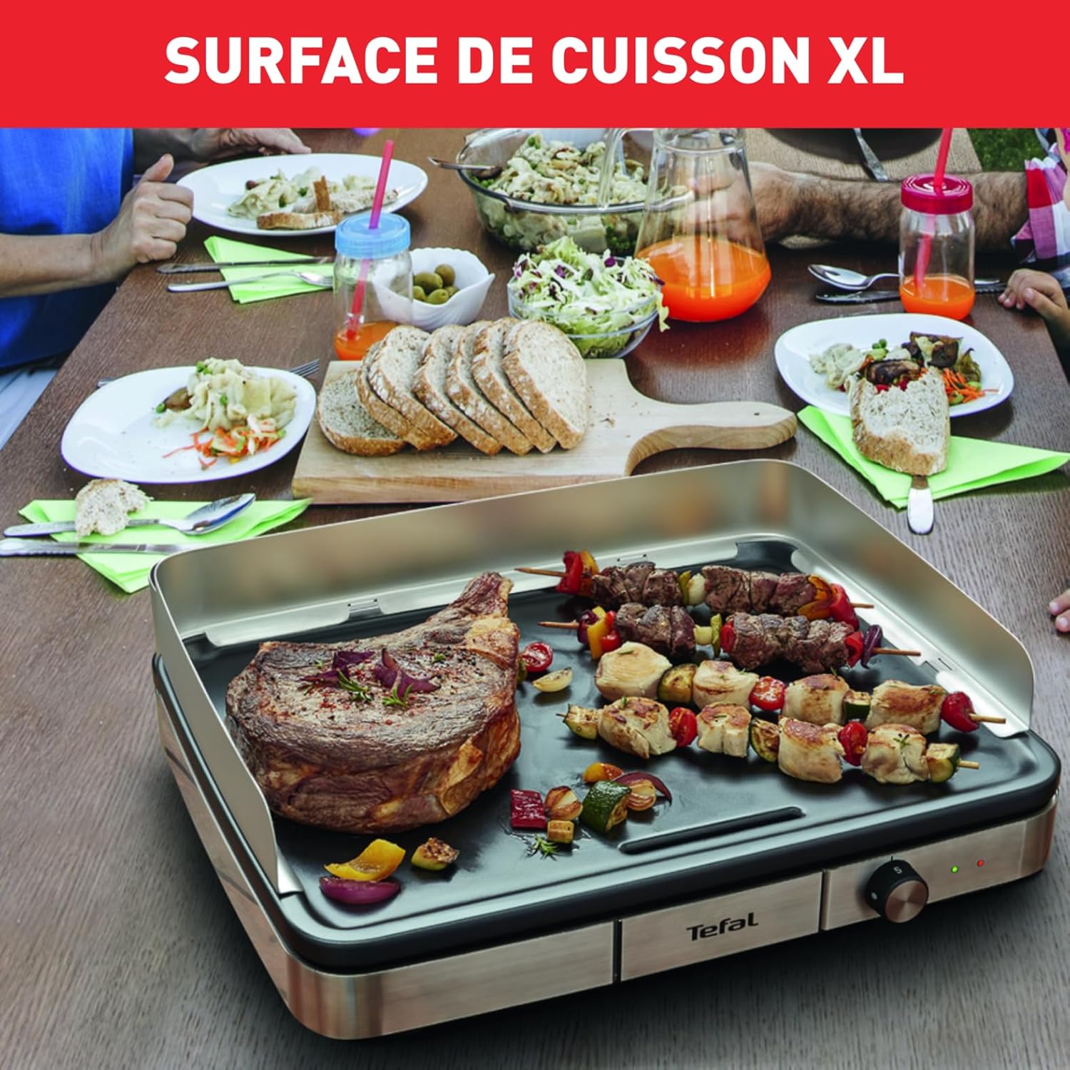 Tefal - Plancha Maxi inox XXL 10/12 pers, thermostat réglable, CB690D12