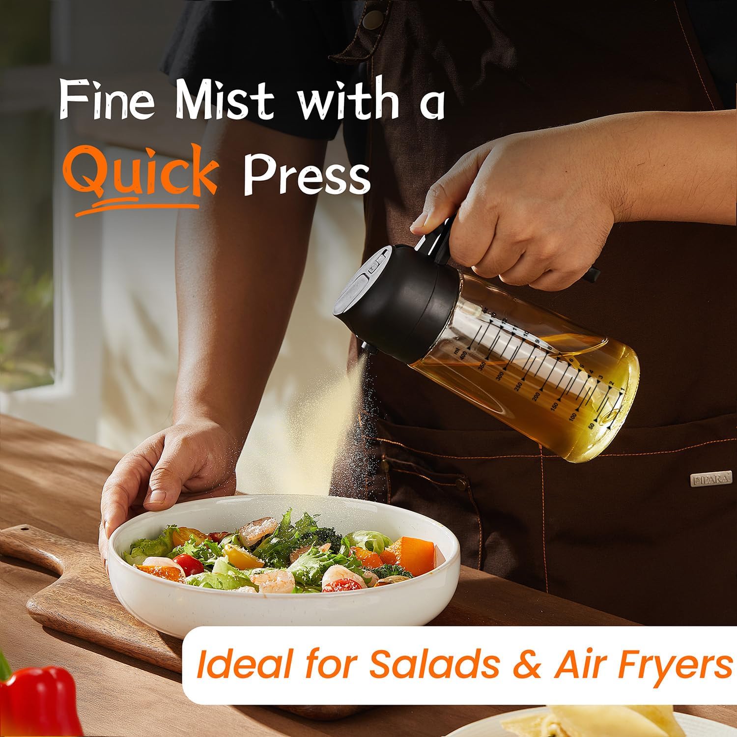 TrendPlain - spray huile cuisine 470ml - vaporisateur 2-en-1, air fryer, accessoire salade, noir