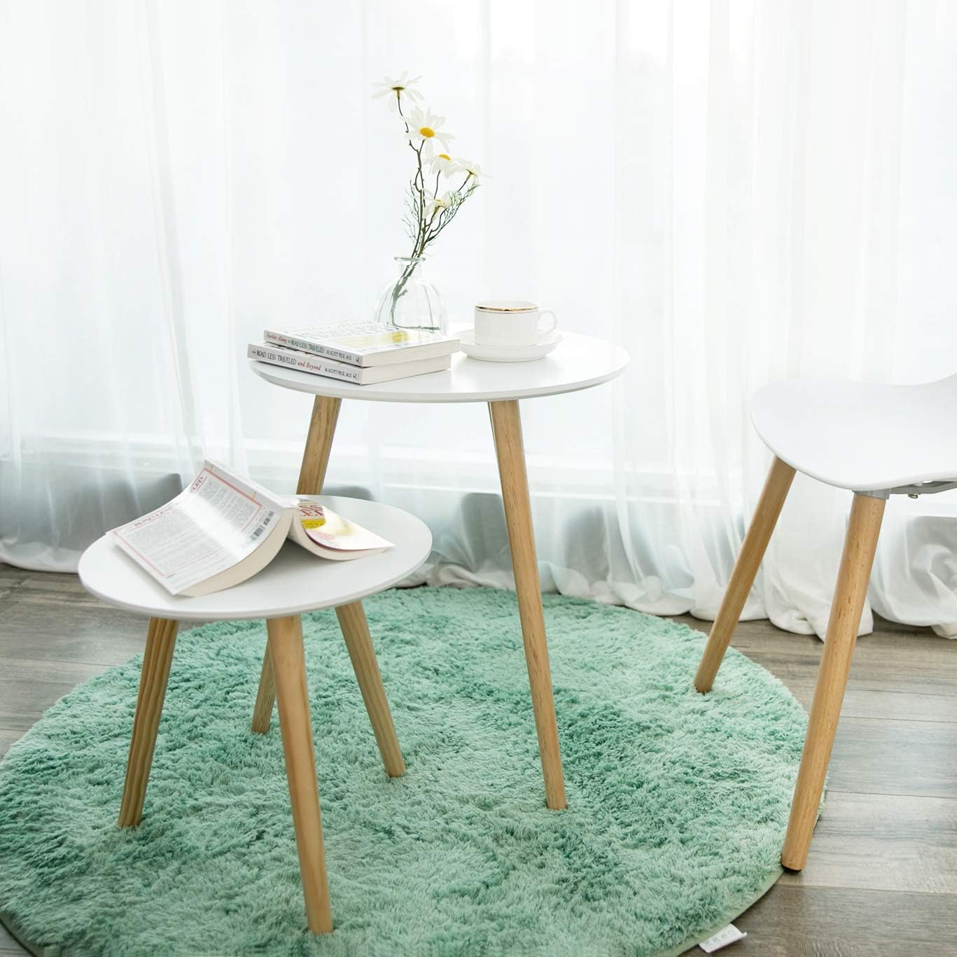 SONGMICS - table basse ronde lot de 2, bois de pin, style scandinave, LET07WN