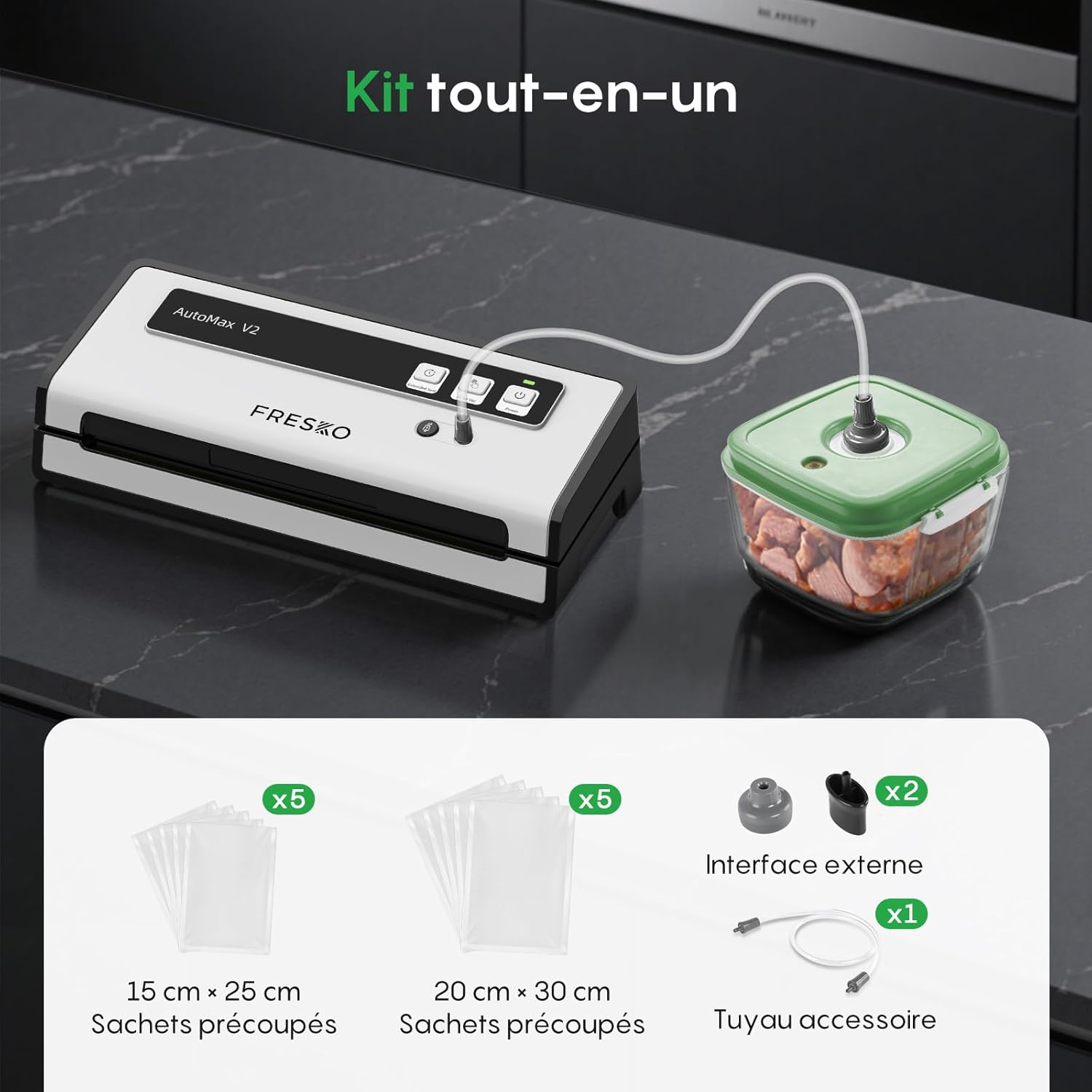 FRESKO - Machine sous vide automatique, 140W, double thermoscellage, 10 sacs, une main