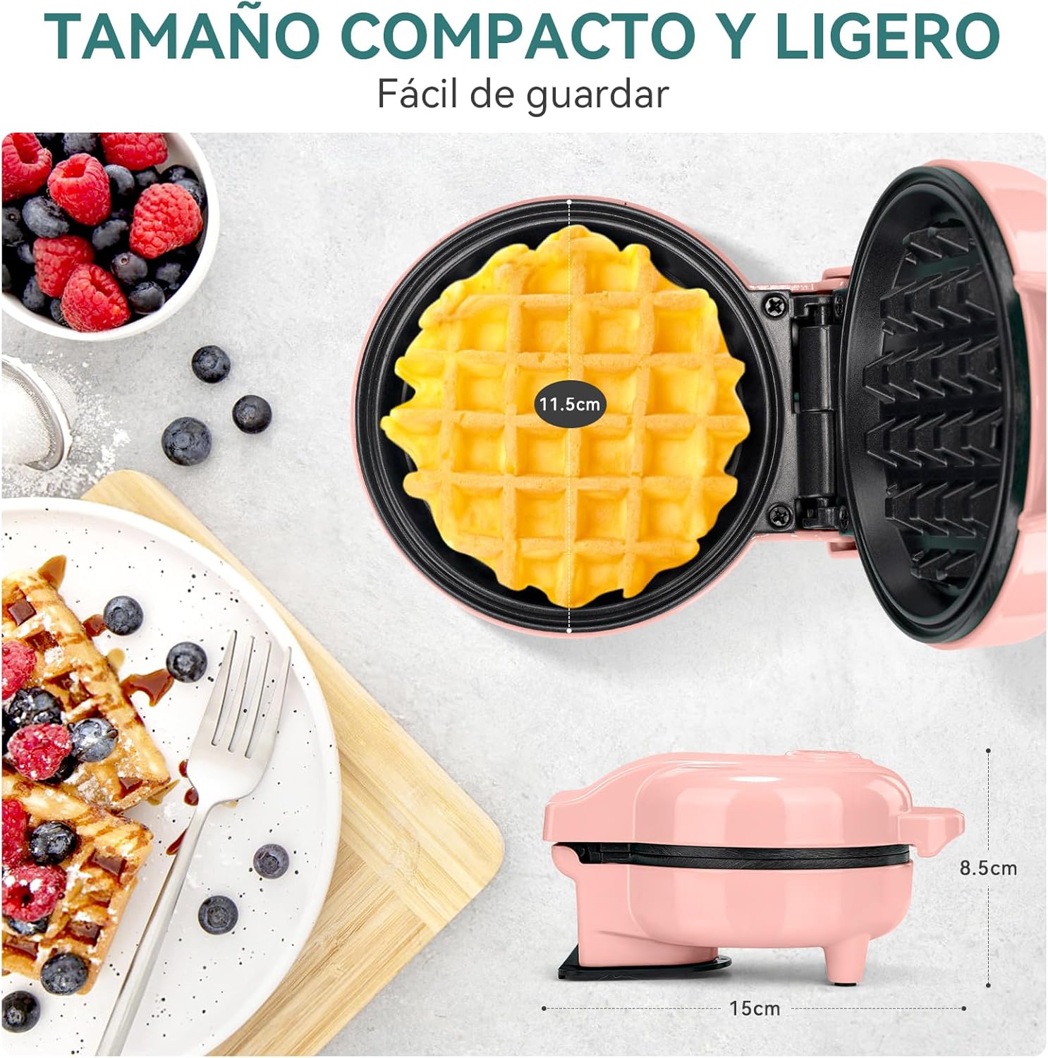 SNAILAR - mini gaufrier compact 550W - design rose, pour enfants