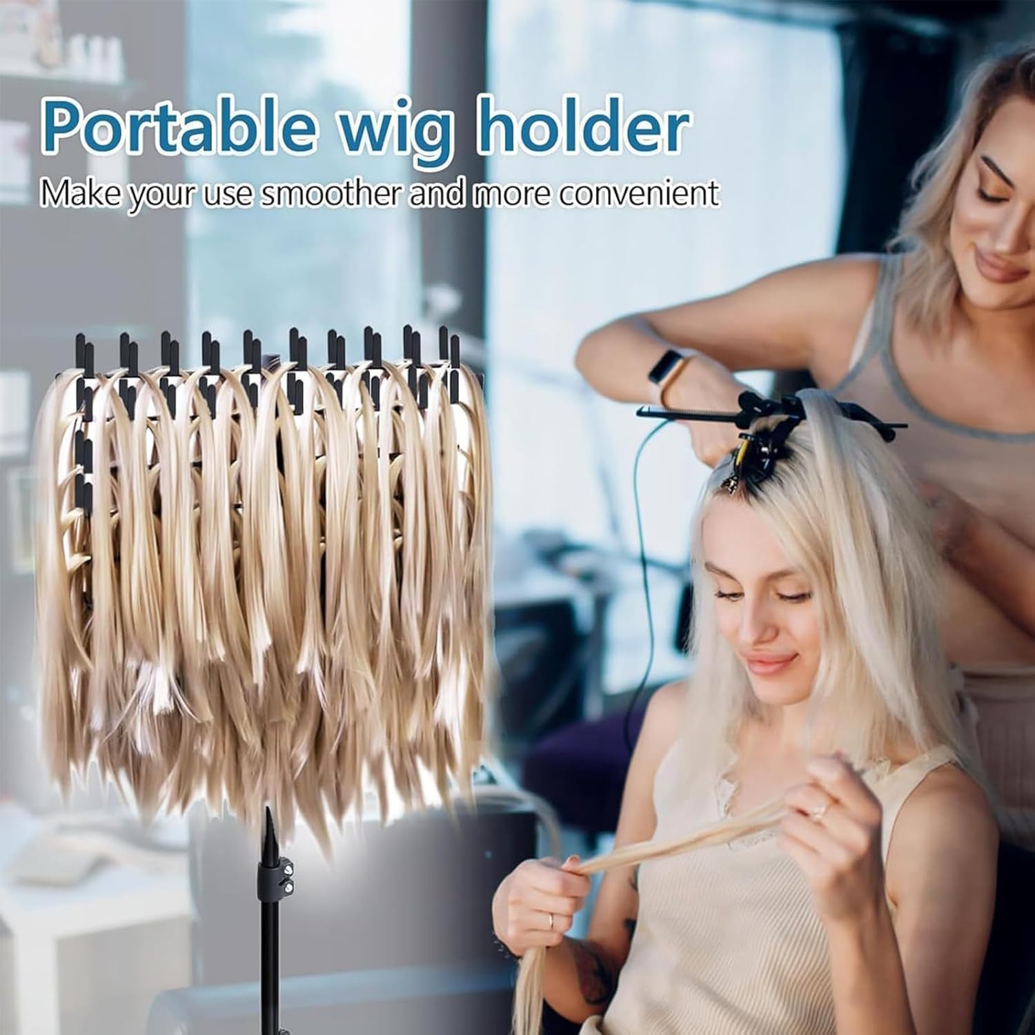 gresonic - support à tresses réglable rose, 144 pinces, idéal perruques