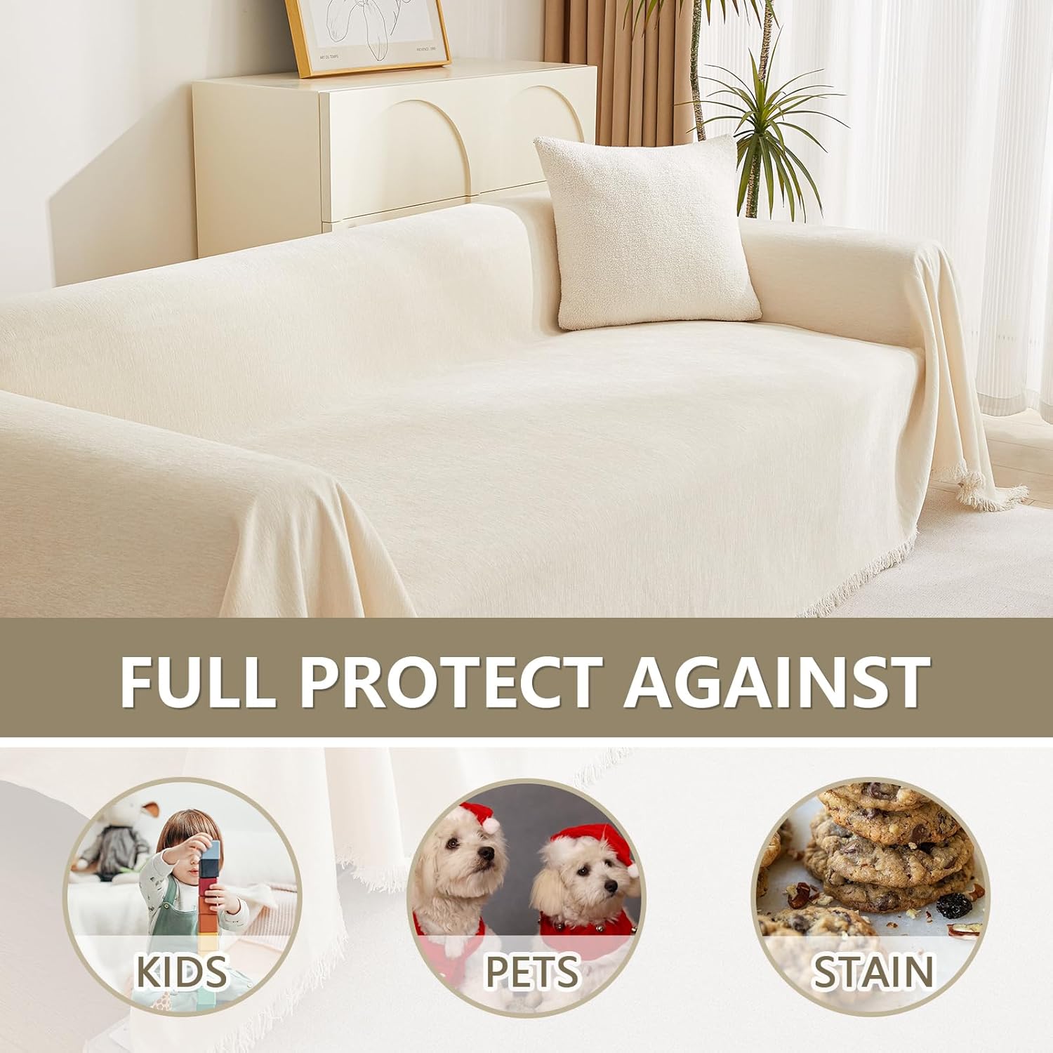 MYSKY HOME - protection canapé - 230x300cm - anti-rayures, beige
