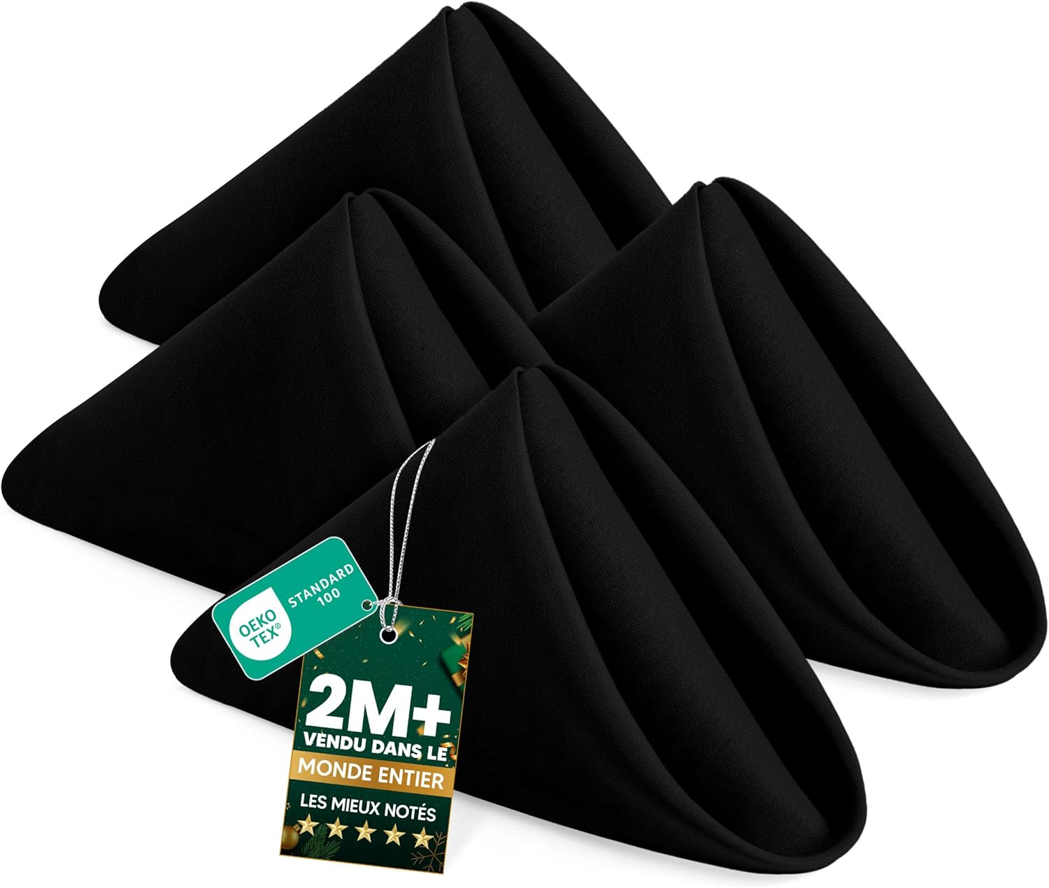 KICHLY - serviettes en tissu, lot de 24, 43x43 cm, polyester noir, réutilisables, douces