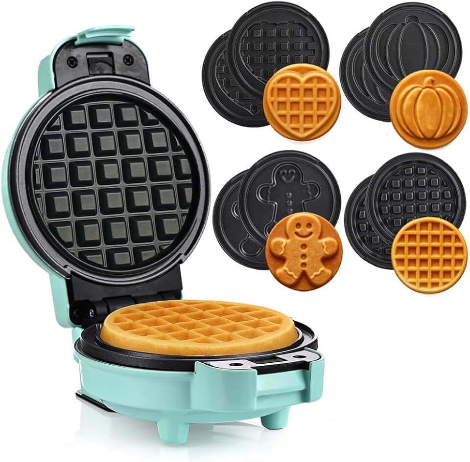 LEHMANN - mini gaufrier séries 4 formes - plaques interchangeables, antiadhésif, menthe, idéal enfants