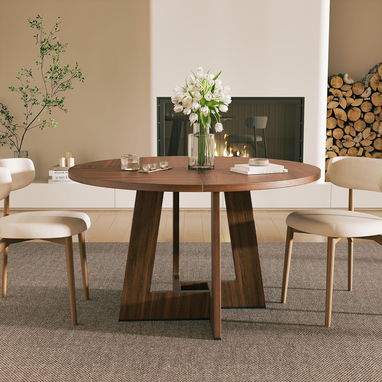 YOUDENOVA - table ronde rétro - 120 cm - bois, 4-6 personnes
