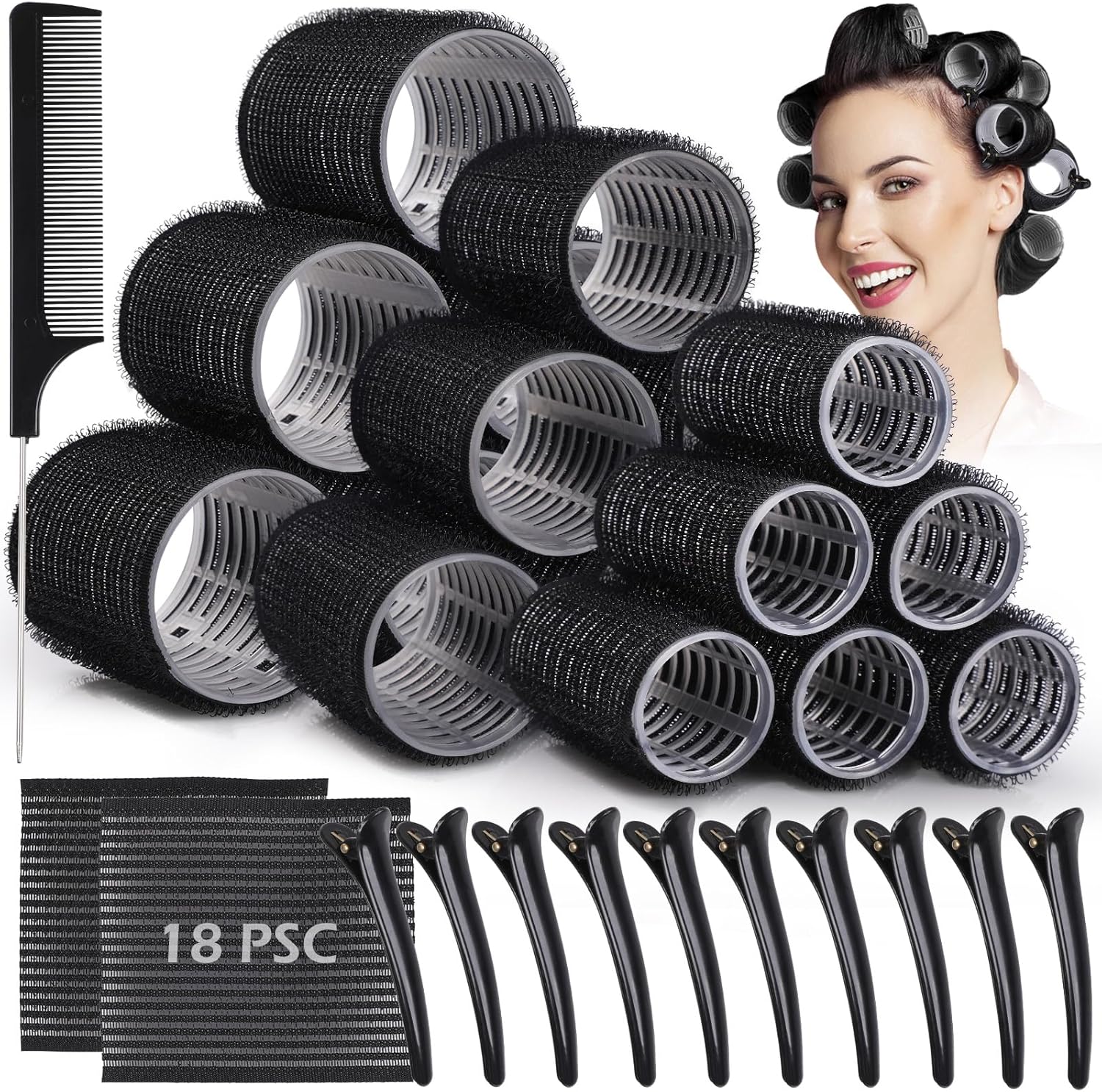 GeeRic - bigoudis auto-agrippants 33pcs - sans chaleur, avec pinces et peigne