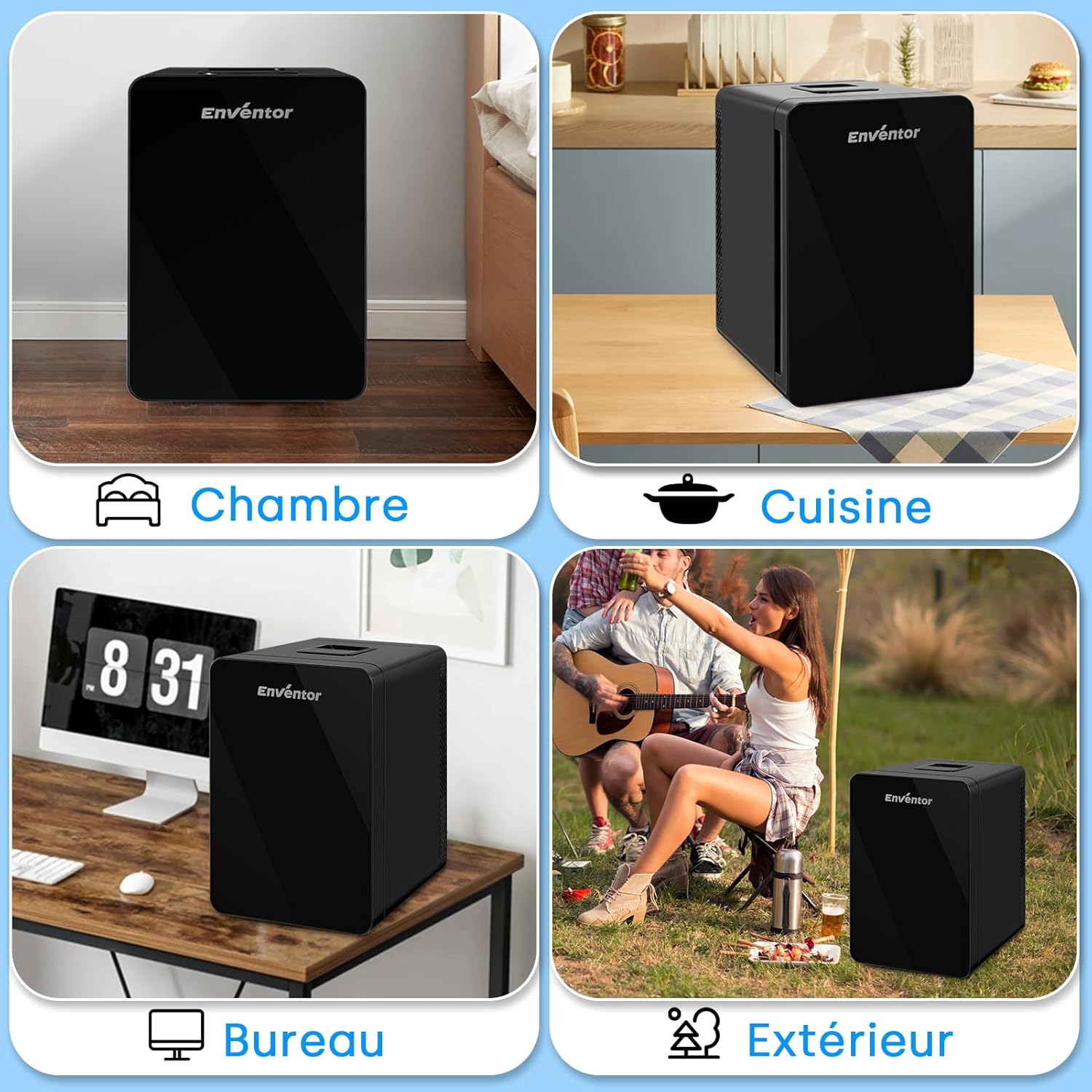 Enventor - Mini frigo 15L - 28x33x22cm - silence, double usage