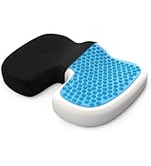 Coussin de siège ergonomique avec revêtement noir et surface à motif alvéolaire en gel bleu, conçu pour offrir confort et soutien.