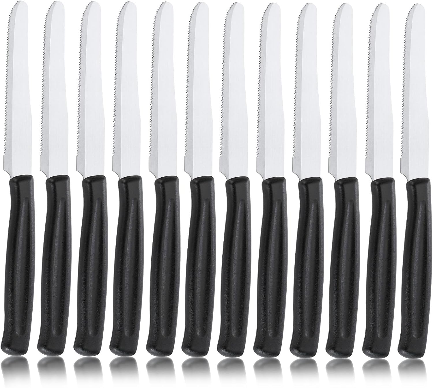Pleafind - Couteaux de Table, 12 pcs, lame dentelée, manche ergonomique, lavable au lave-vaisselle