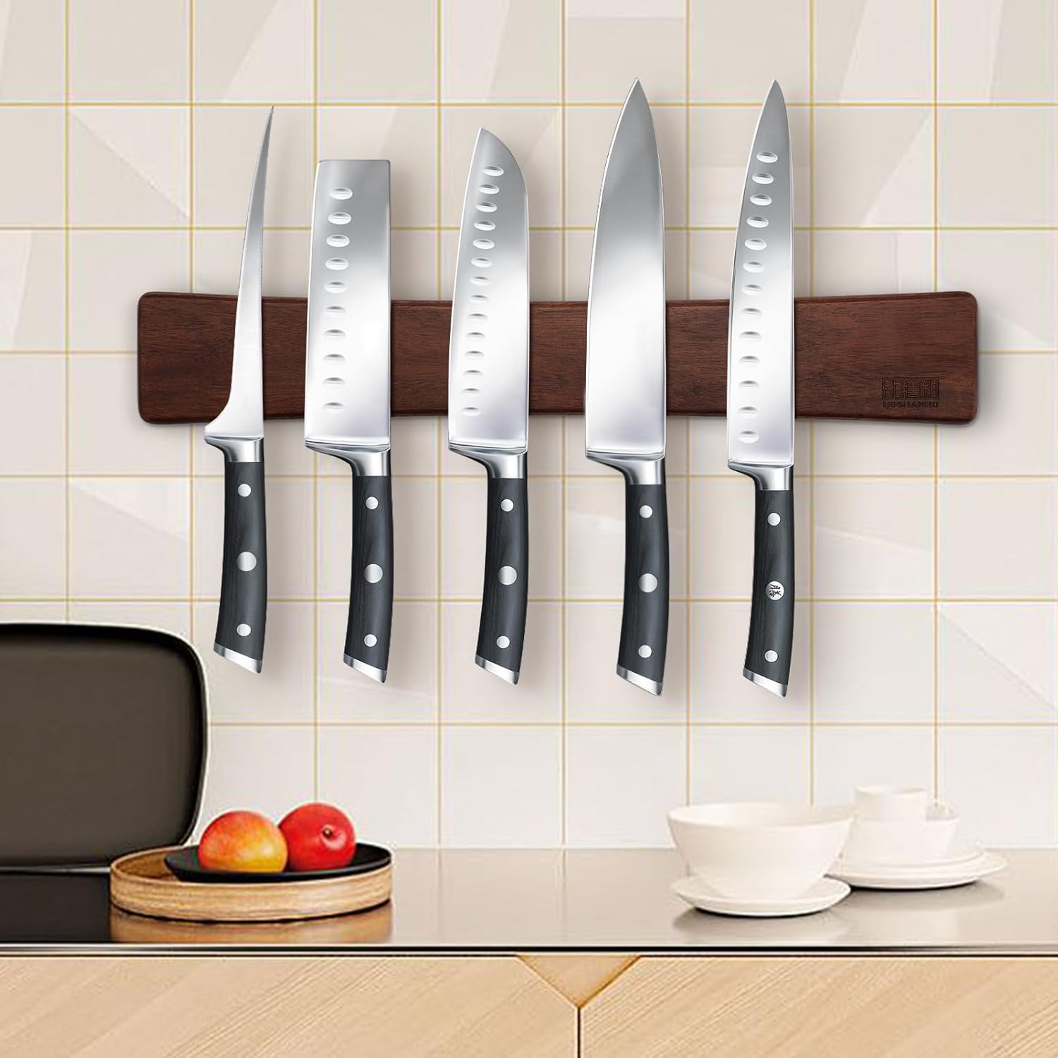 HOSHANHO - Porte couteaux bois aimanté - 40 cm - Extra puissant