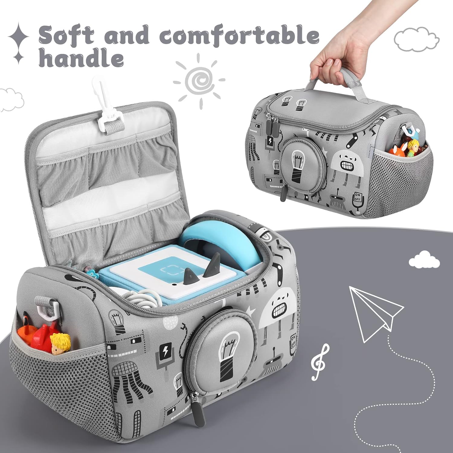 Étui de transport - kit Toniebox 1&2 - gris - range figurines et accessoires