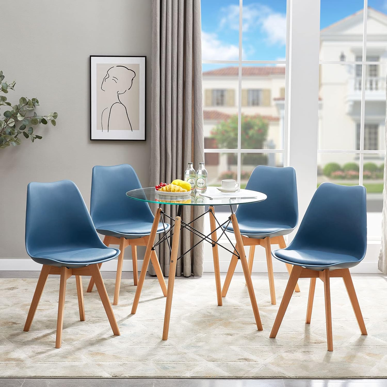 EGGREE - chaises scandinaves 8x - pieds hêtre - rembourrées Morandi bleu foncé