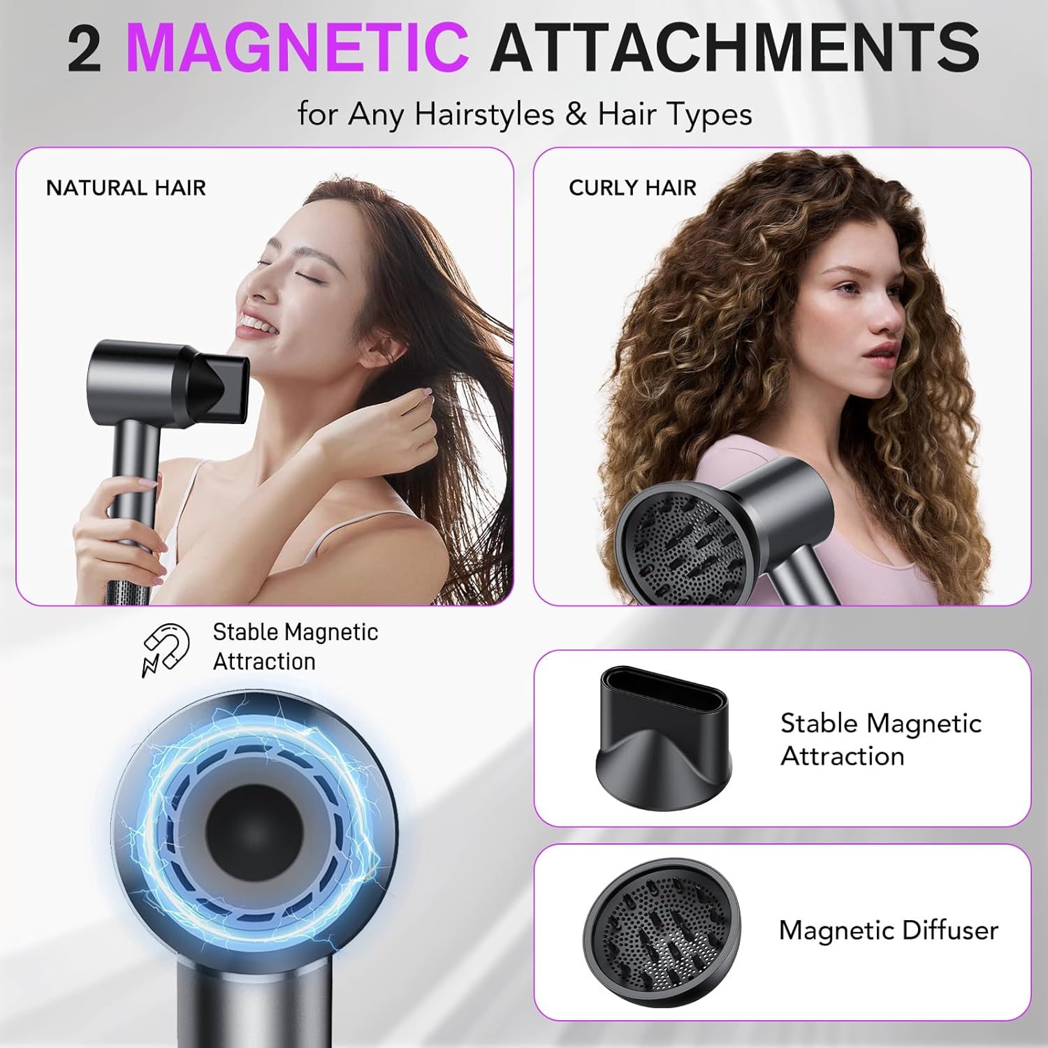 Sèche-cheveux professionnel portable - ionique 160000 tr/min - 5 milliards d’ions négatifs, 4 températures, 3 vitesses, 