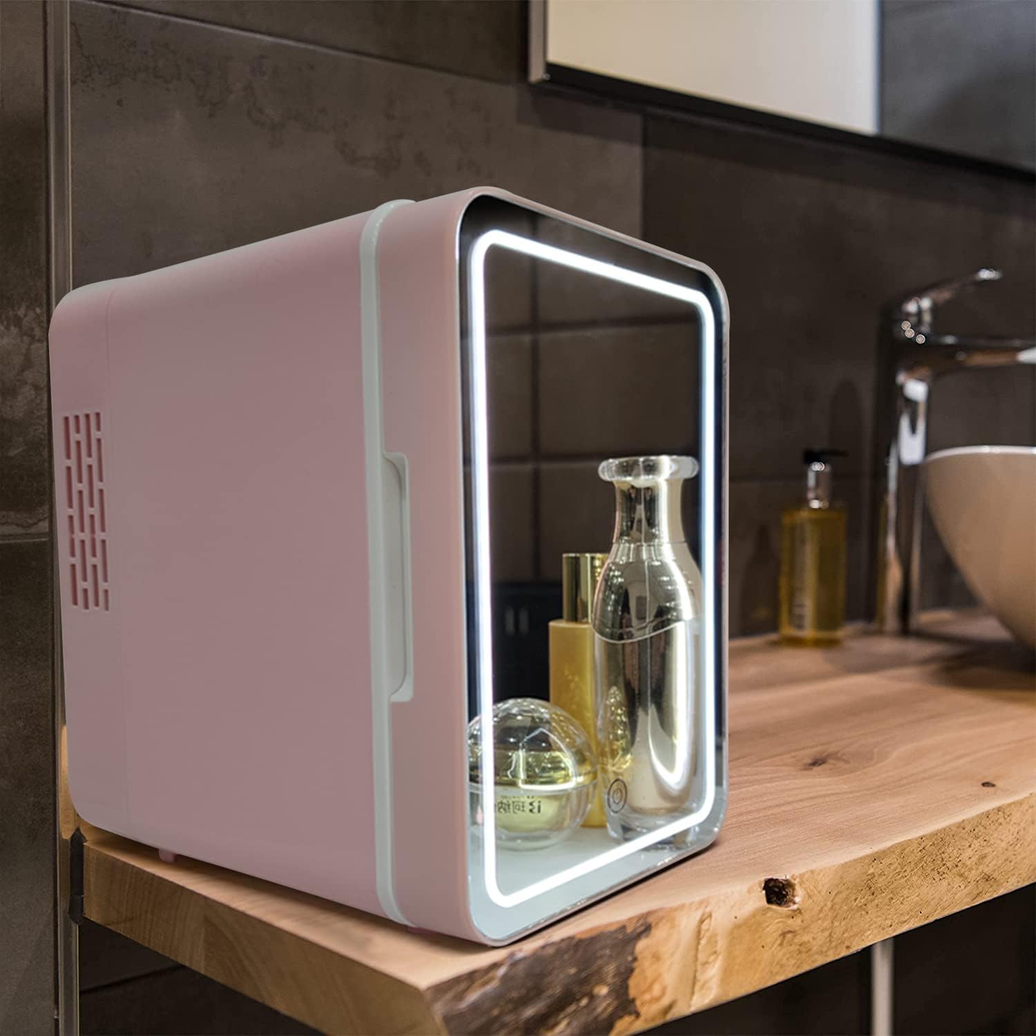 Olvy - Mini Réfrigérateur 4L - miroir LED, portable, rose