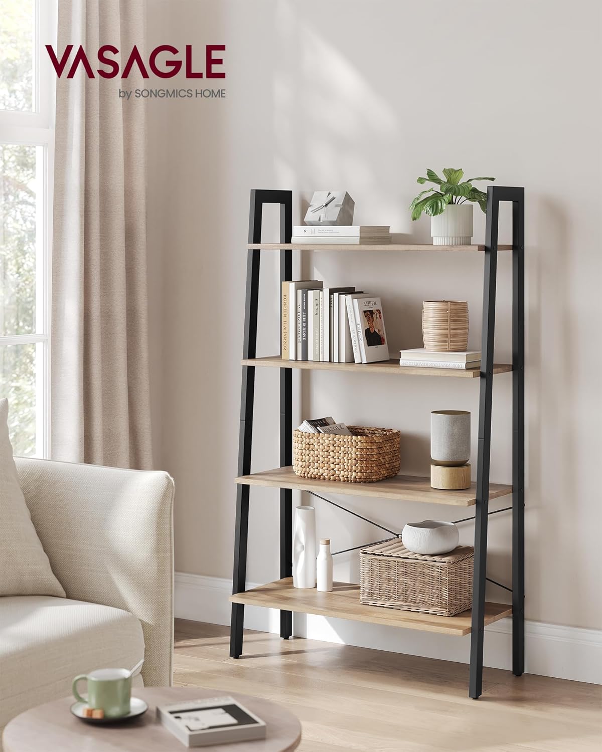 VASAGLE - meuble de rangement industriel 4 niveaux acier 59x30x125cm LLS144B50