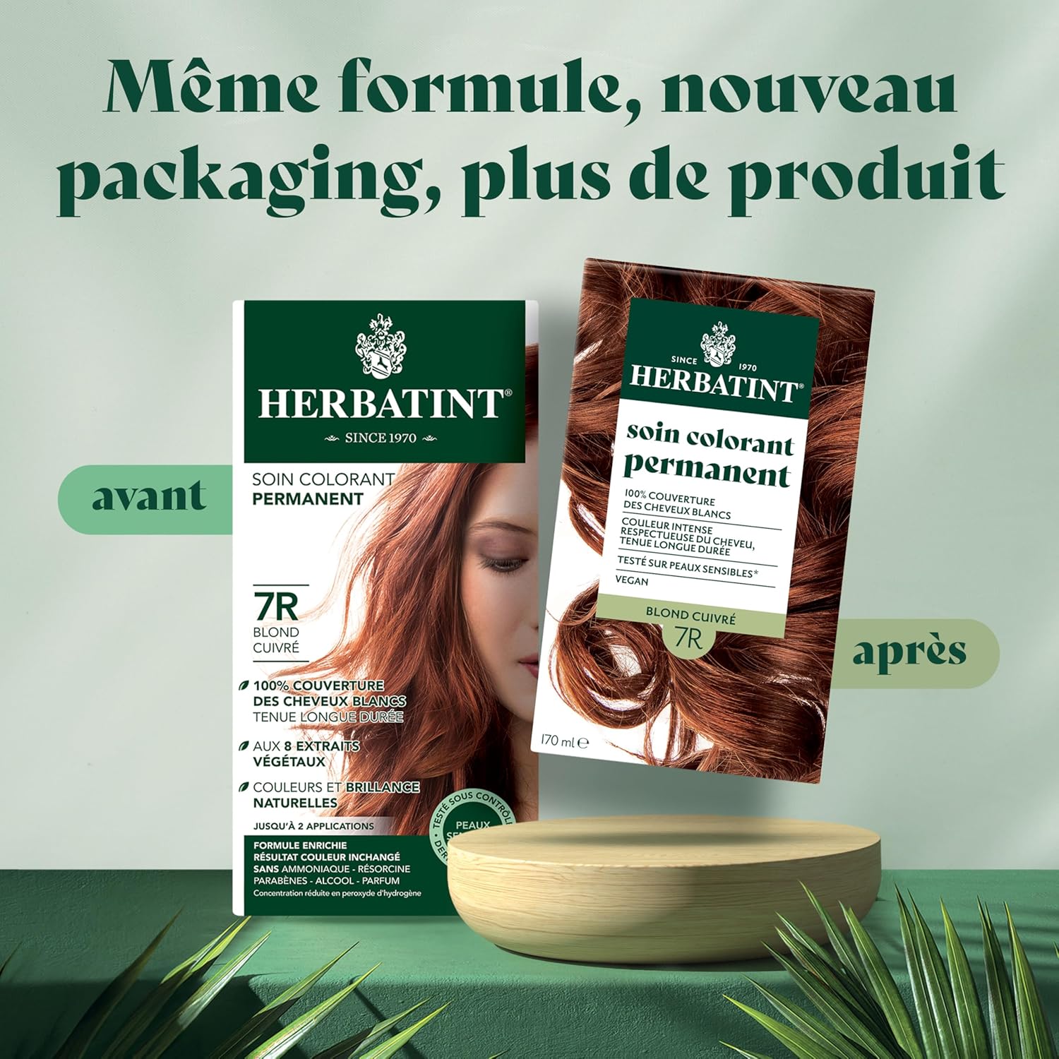 Herbatint - coloration 7R Blond Cuivré - 170ml - sans ammoniaque, 100% couvrant, testé peaux sensibles