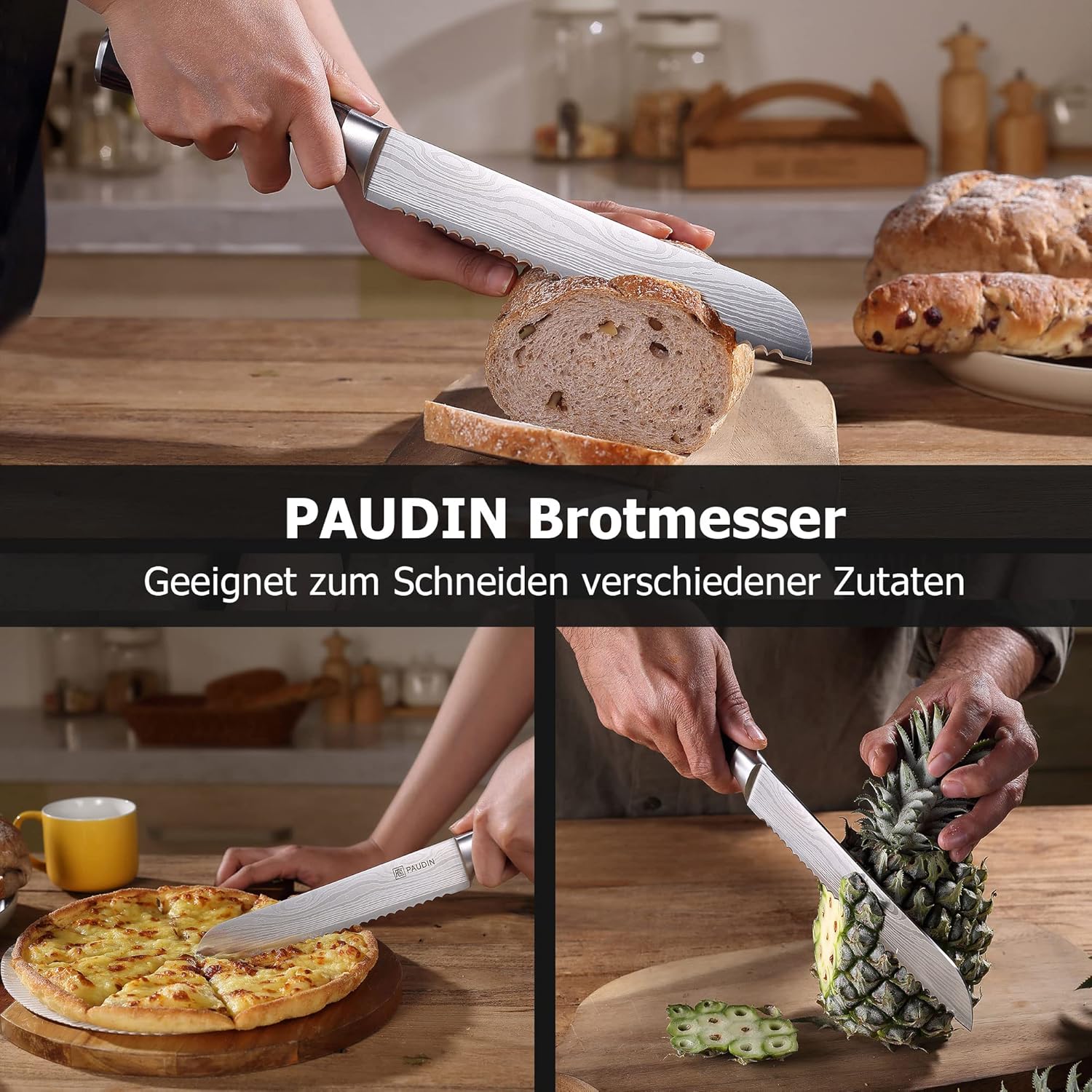 PAUDIN - Couteau à Pain Série Pro - 8 pouces - lame dentelée inox haut carbone
