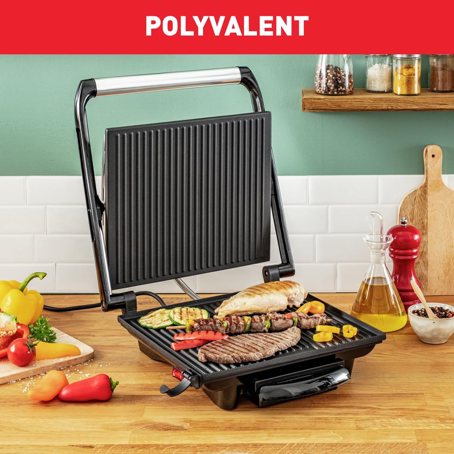 Tefal - GC241D12 - gril viande multifonction, 2000W, rangement vertical, noir/argent