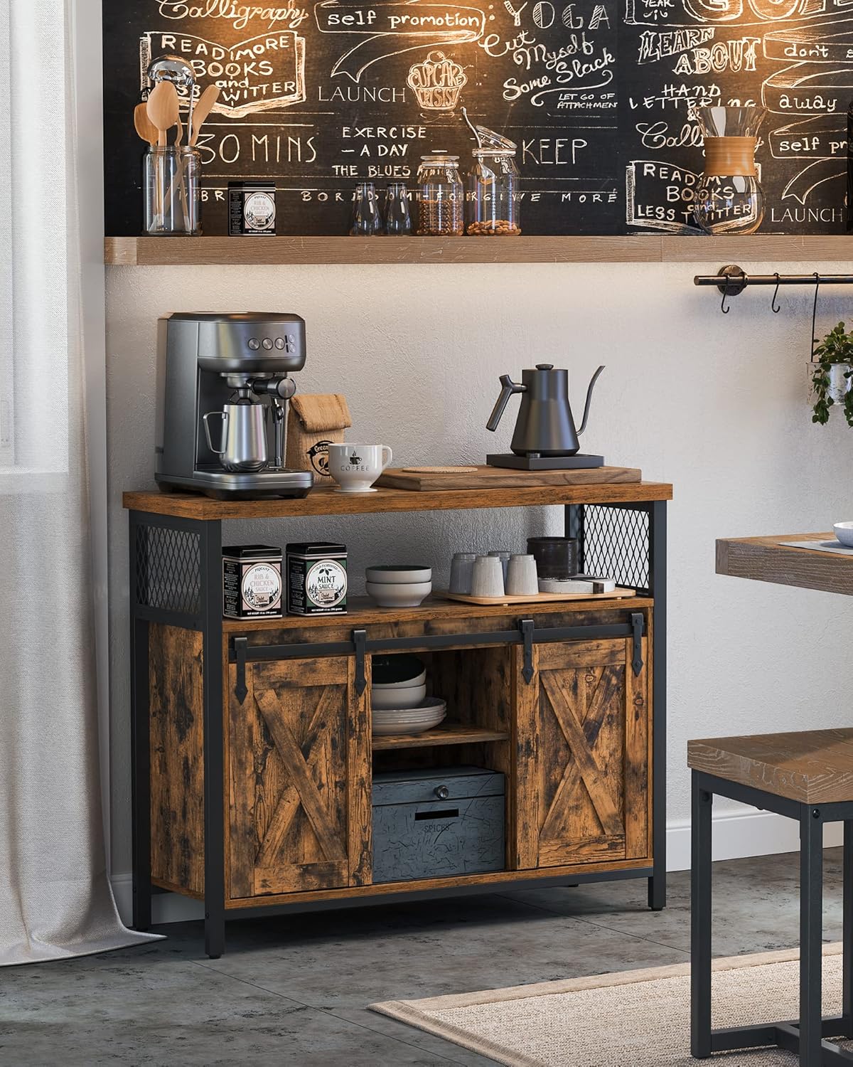 VASAGLE - Buffet de cuisine, 100x33x80cm, portes coulissantes, étagères réglables, LSC092B01