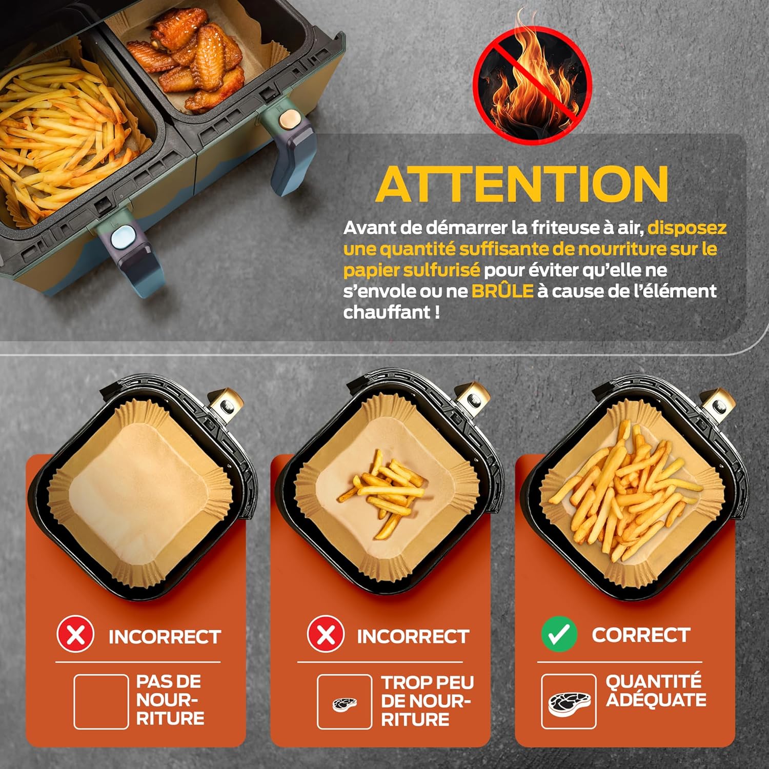 PORTENTUM - papier cuisson air fryer - 16x24cm - 100pcs BPA free