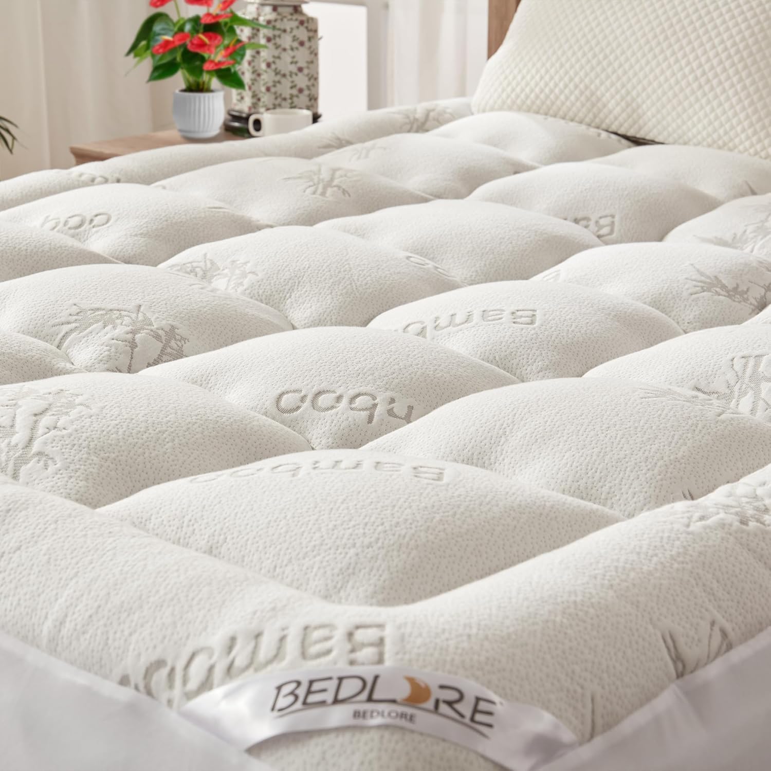 BEDLORE - surmatelas matelassé - 90x200 cm - bambou respirant, bonnet 30 cm, Oeko-Tex