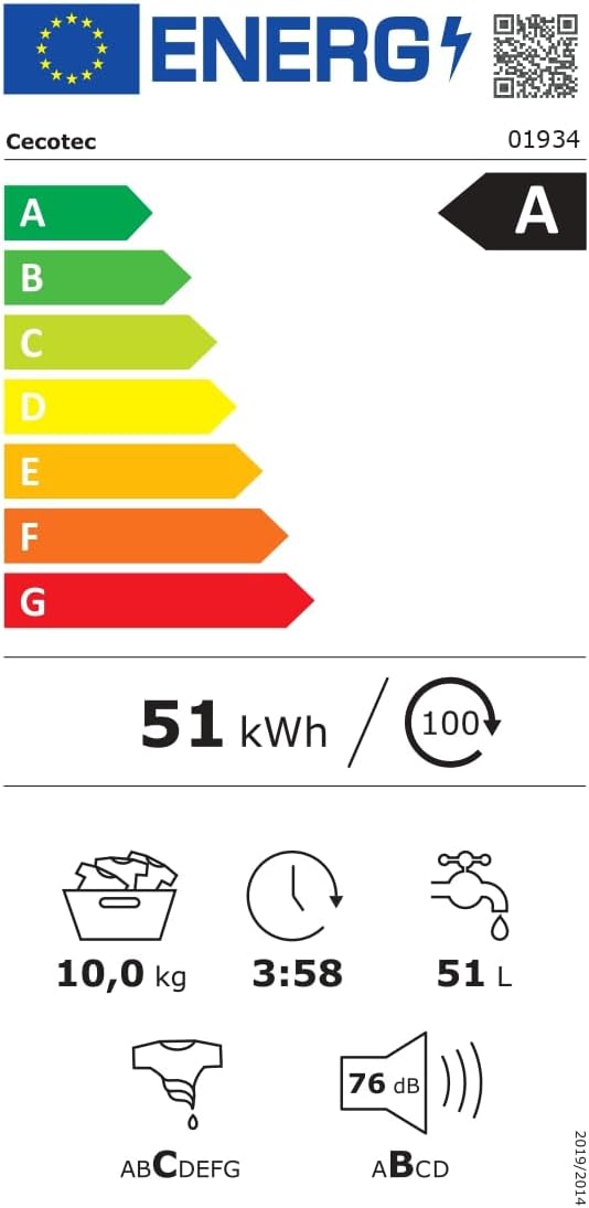 Cecotec - Bolero DressCode (Autodose Inverter 3D Steel) - 10kg, 1400 tr/min, écran 9,2