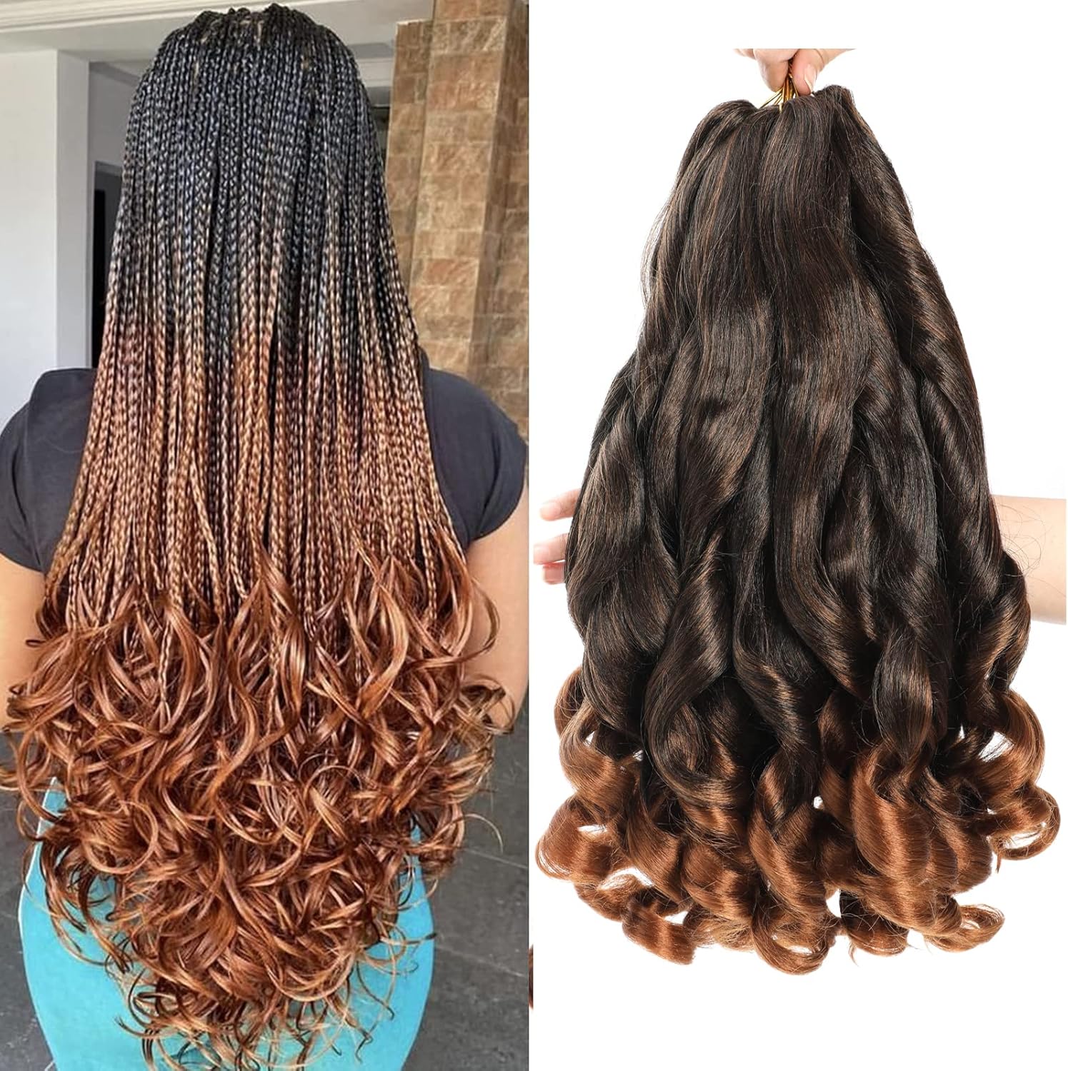 Meches Boucle Pour Tresses - French Curl - 41cm - 8 paquets, boucles loose wavy, couleur 1B/30