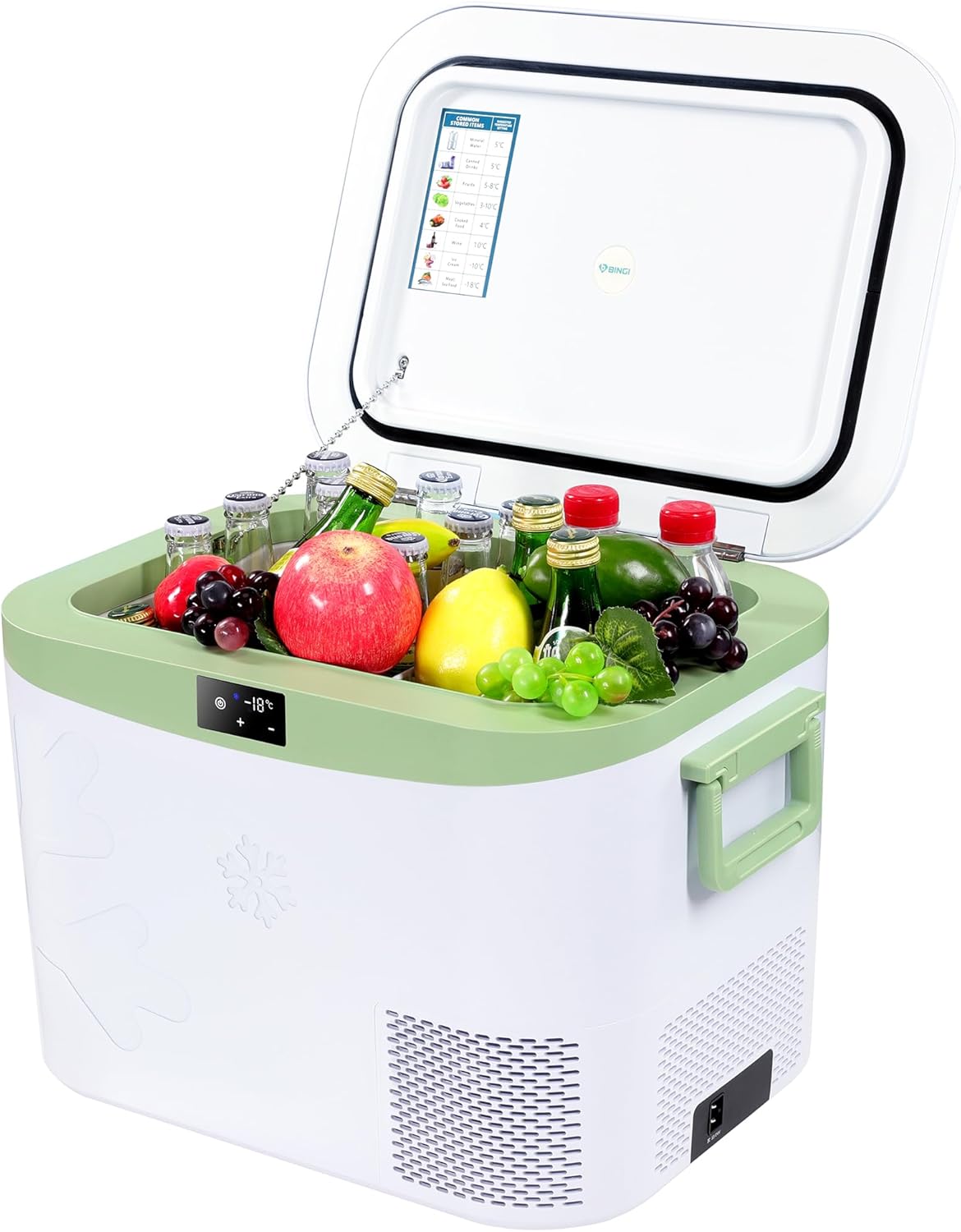 BINGI - Glacière électrique 18L - Refroidissement rapide, -18°C, 12V/24V/220V
