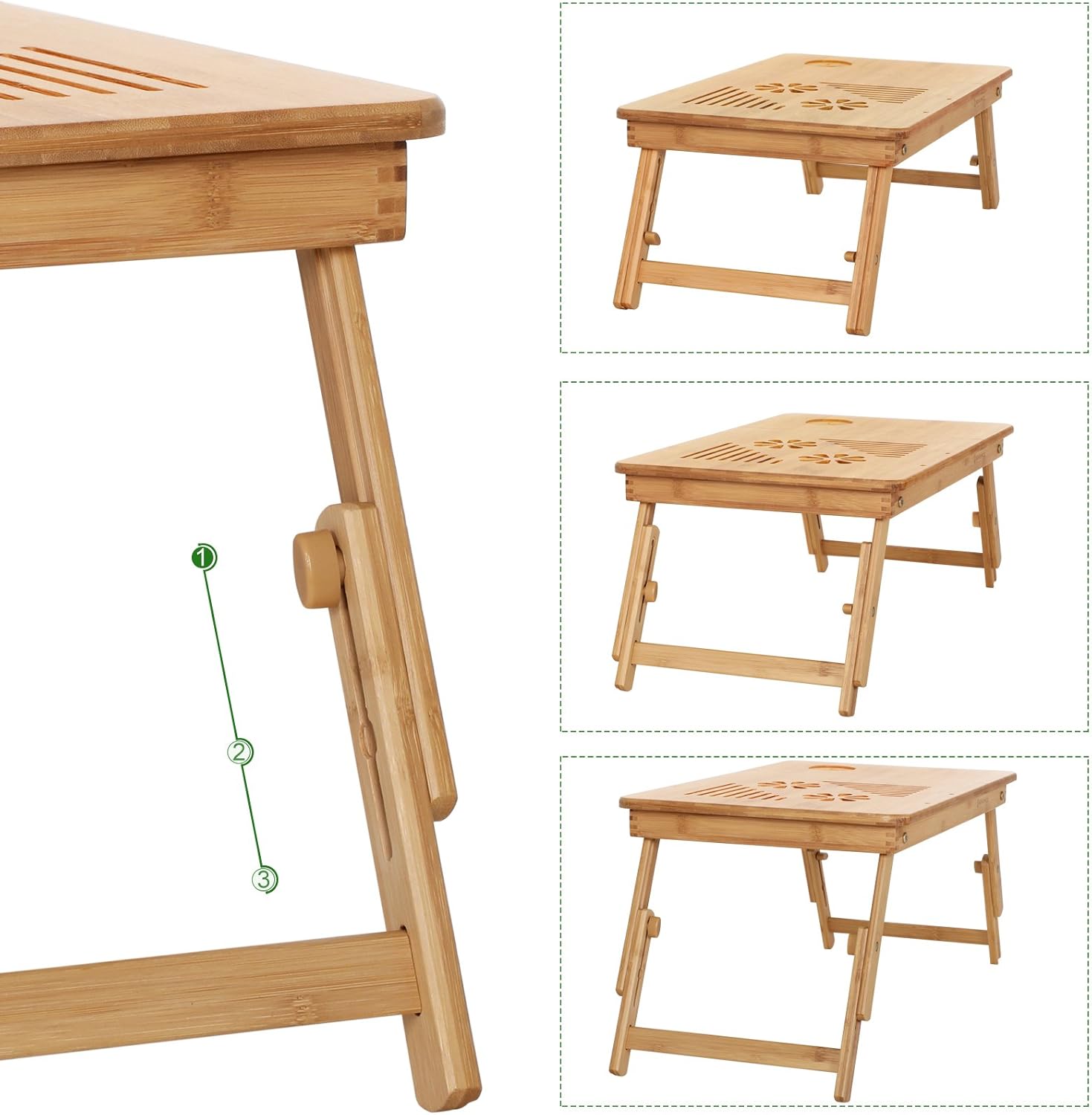 SONGMICS - Table de lit pliable bambou - 55x35x29 cm - inclinable LLD002