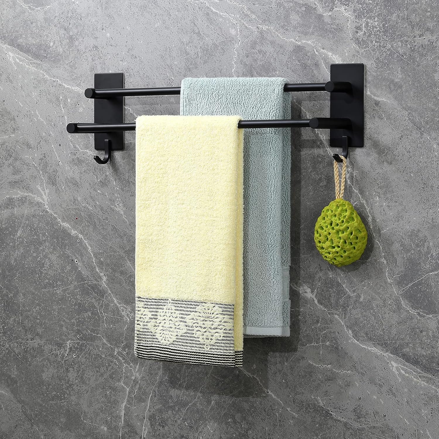 JS - Porte-serviettes double inox 304, adhésif mural, 2 bras, 40cm