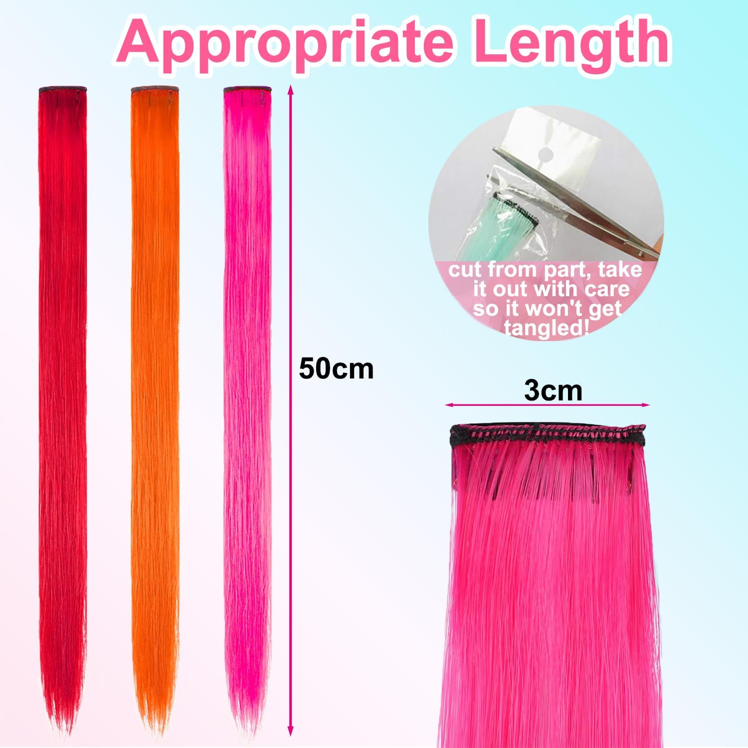 Extensions cheveux - 22 pièces, clips, mèches colorées, 50cm, festival